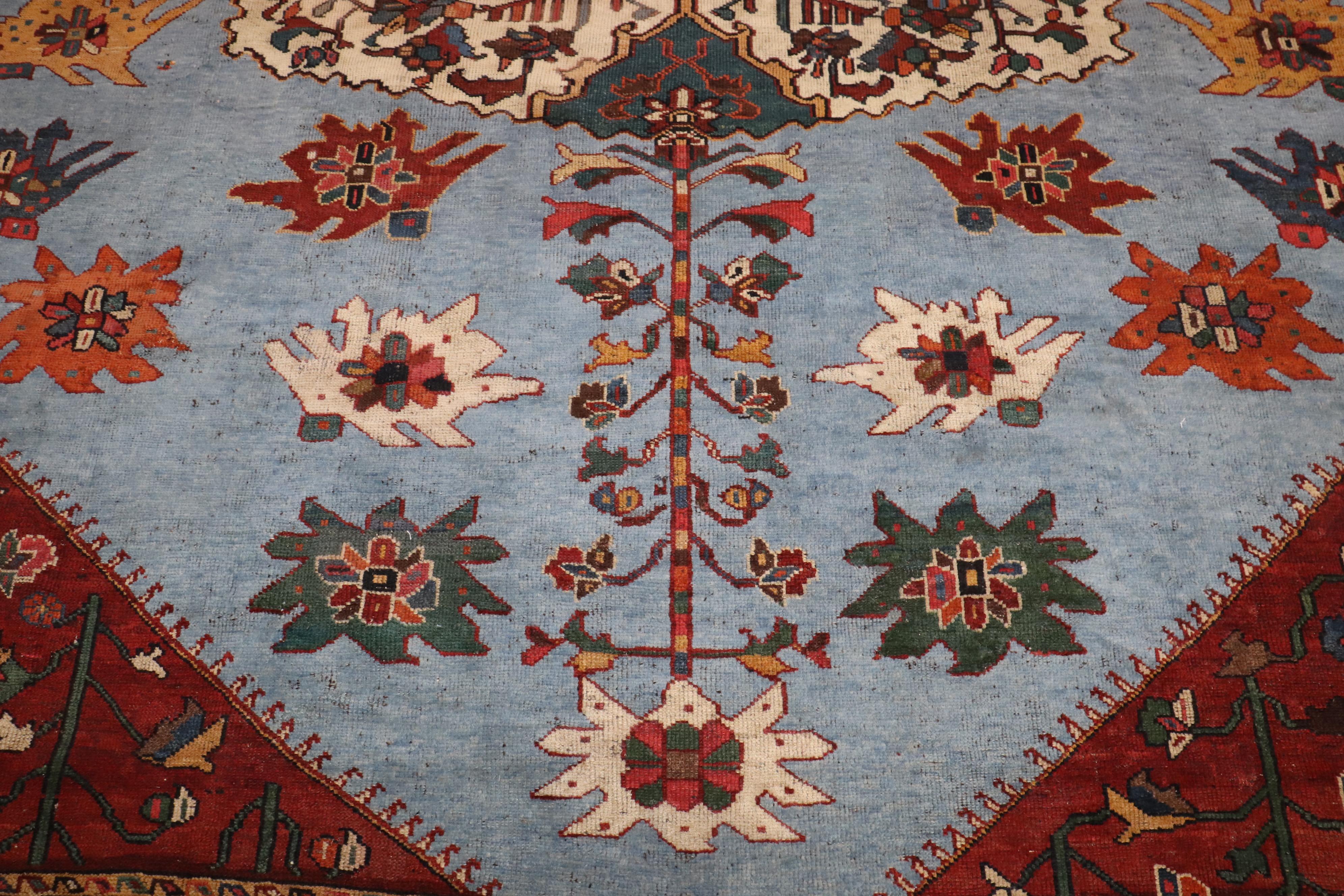 Zabihi Collection Dramatic Room Size Square Antique Persian Bakhtiari Rug For Sale 4