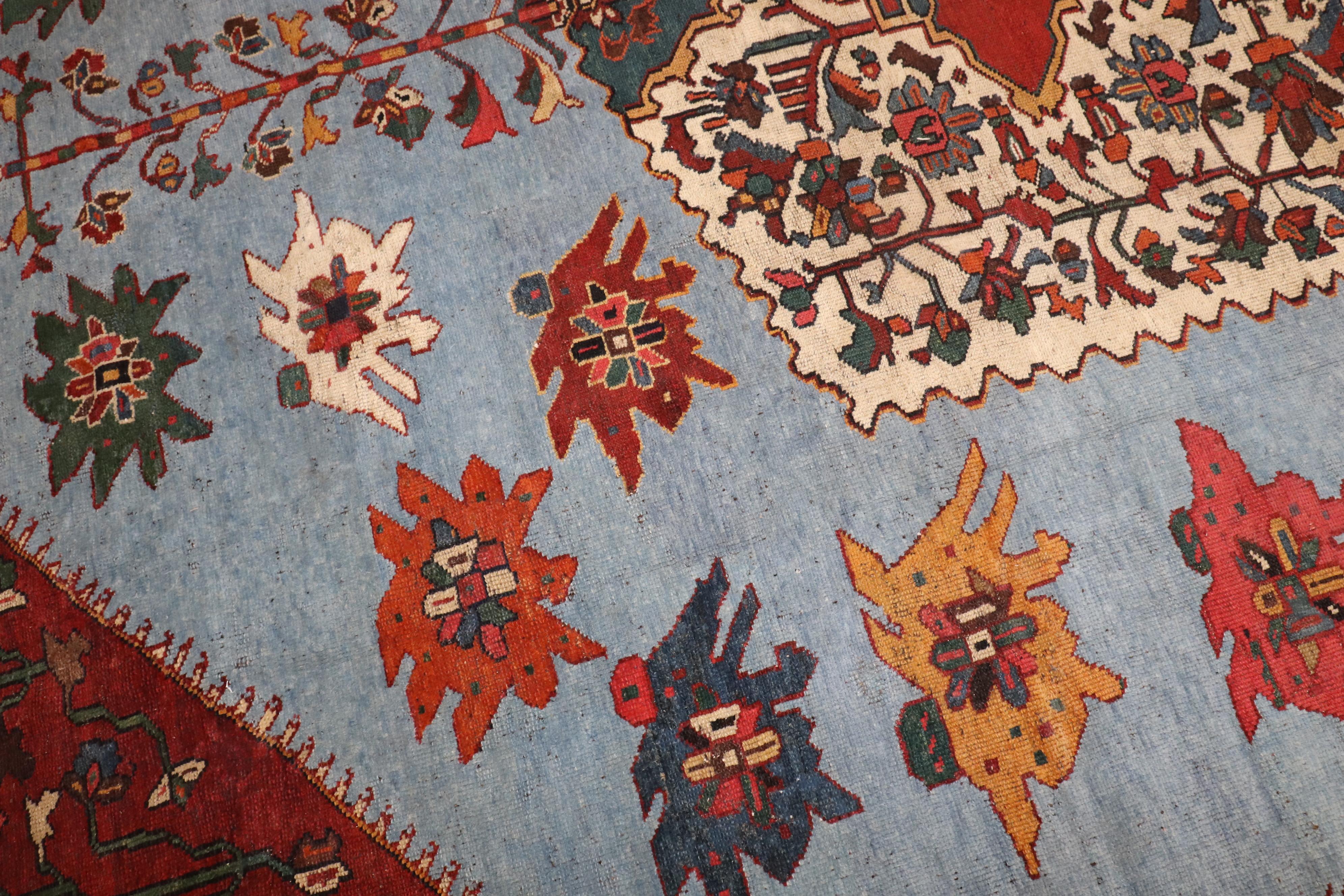 Zabihi Collection Dramatic Room Size Square Antique Persian Bakhtiari Rug For Sale 7