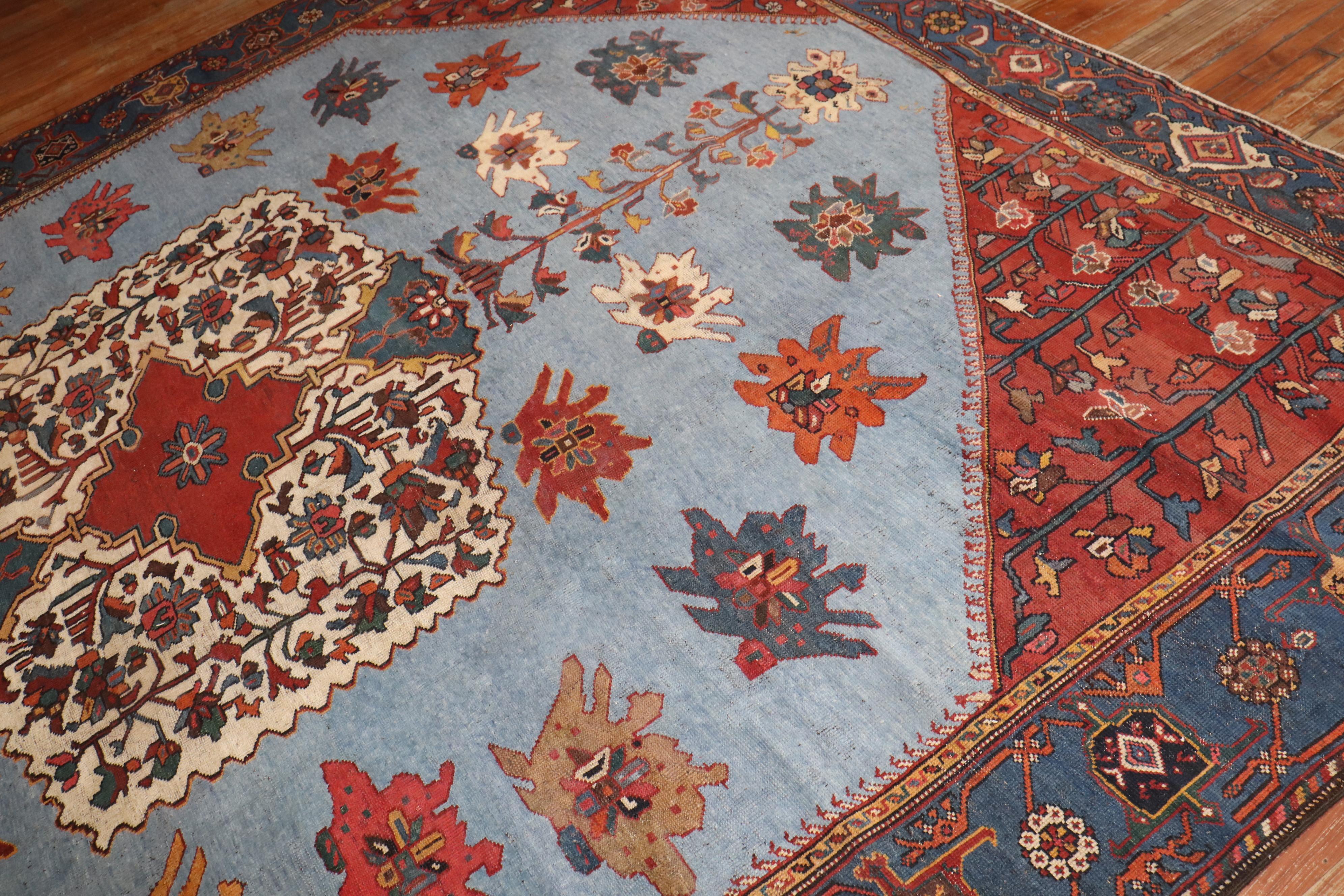 Zabihi Collection Dramatic Room Size Square Antique Persian Bakhtiari Rug For Sale 8