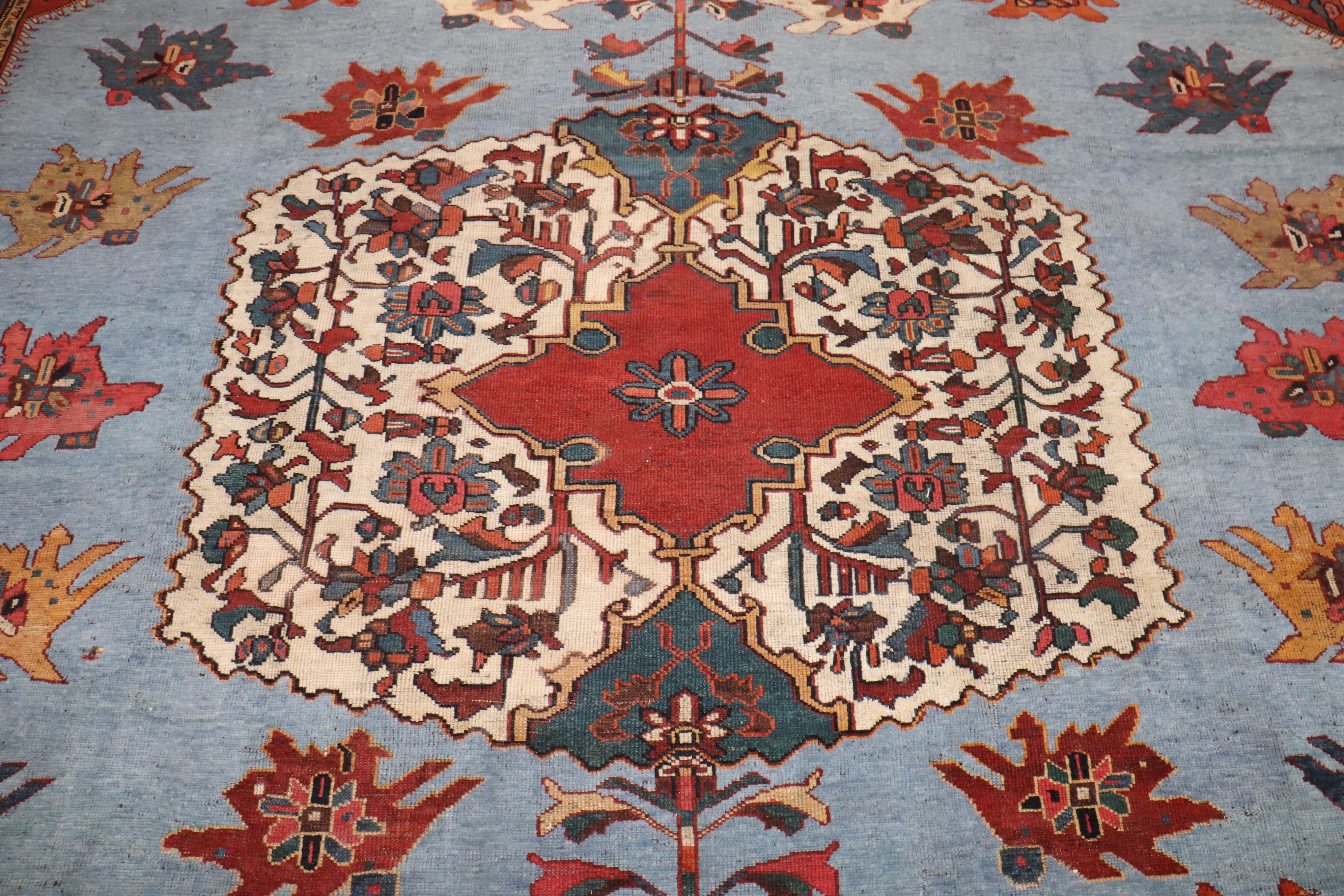 Zabihi Collection Dramatic Room Size Square Antique Persian Bakhtiari Rug For Sale 9