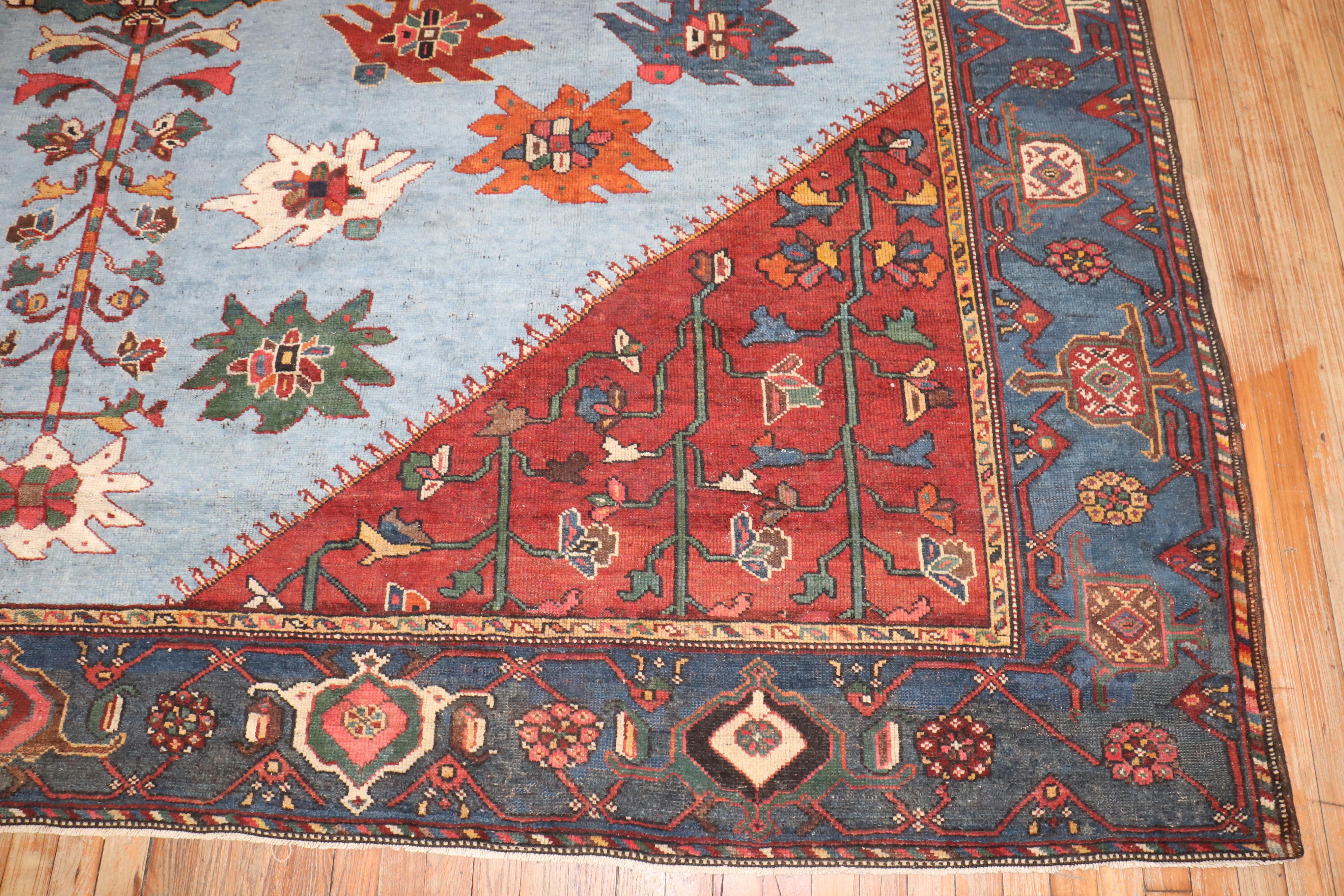Industrial Zabihi Collection Dramatic Room Size Square Antique Persian Bakhtiari Rug For Sale