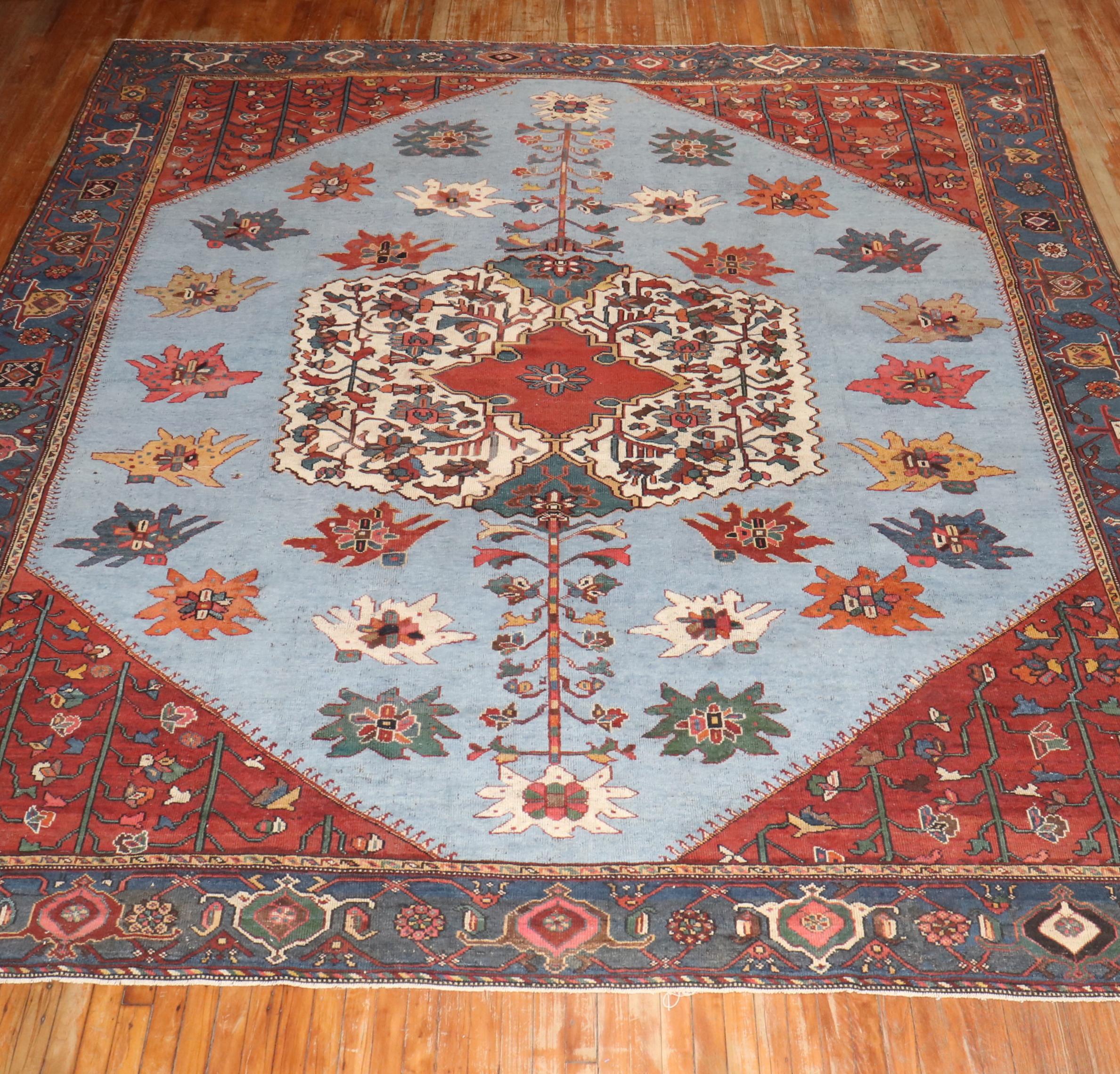 Zabihi Collection Dramatic Room Size Square Antique Persian Bakhtiari Rug In Good Condition For Sale In New York, NY