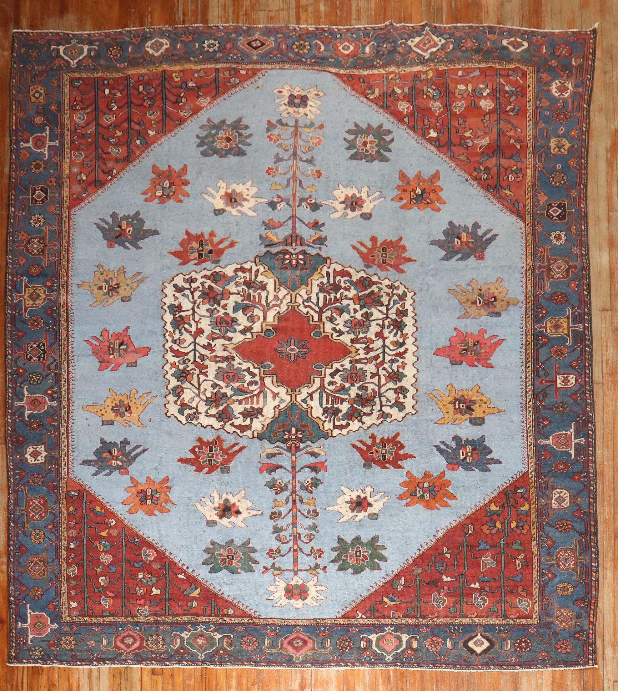 20th Century Zabihi Collection Dramatic Room Size Square Antique Persian Bakhtiari Rug For Sale