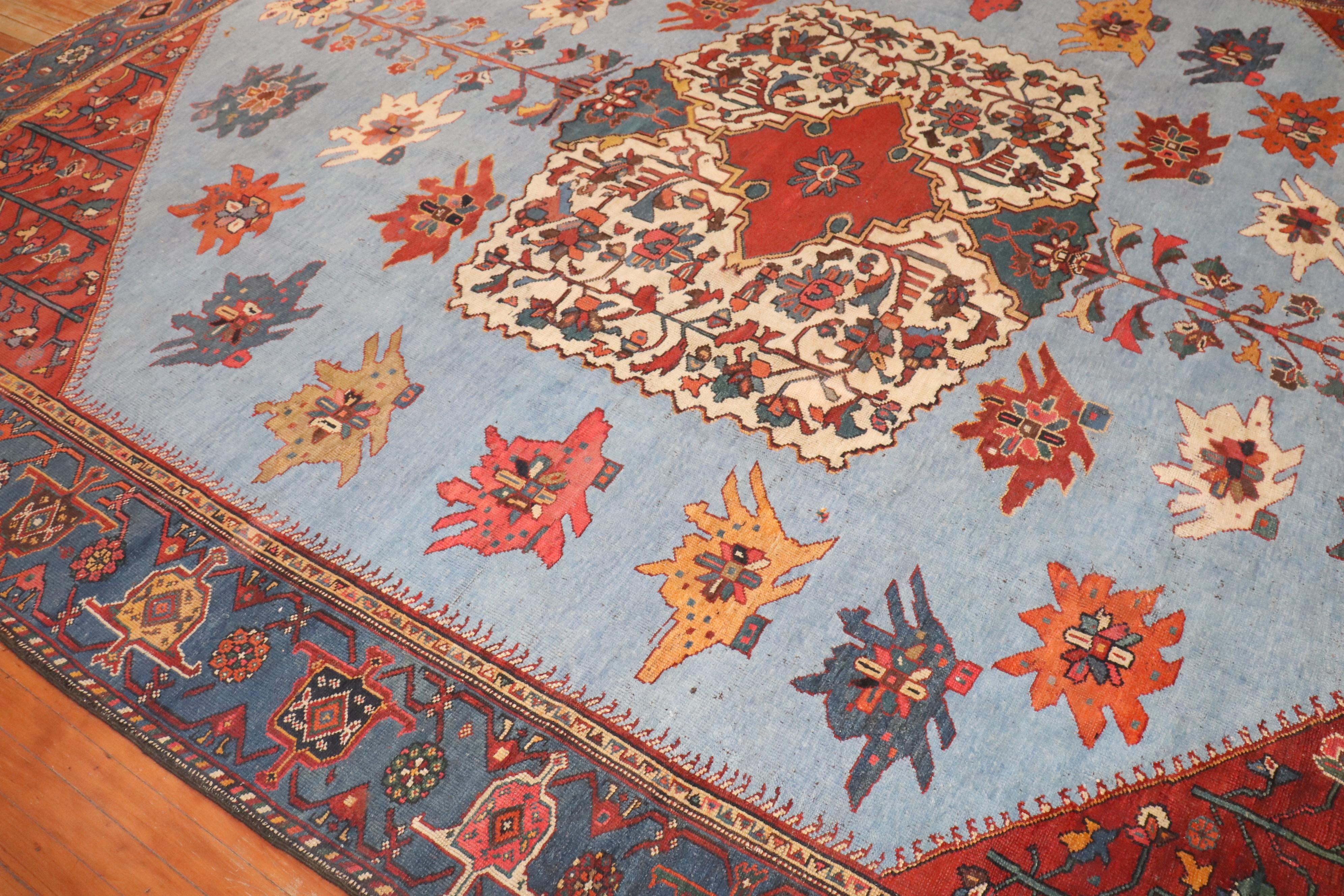 Zabihi Collection Dramatic Room Size Square Antique Persian Bakhtiari Rug For Sale 1