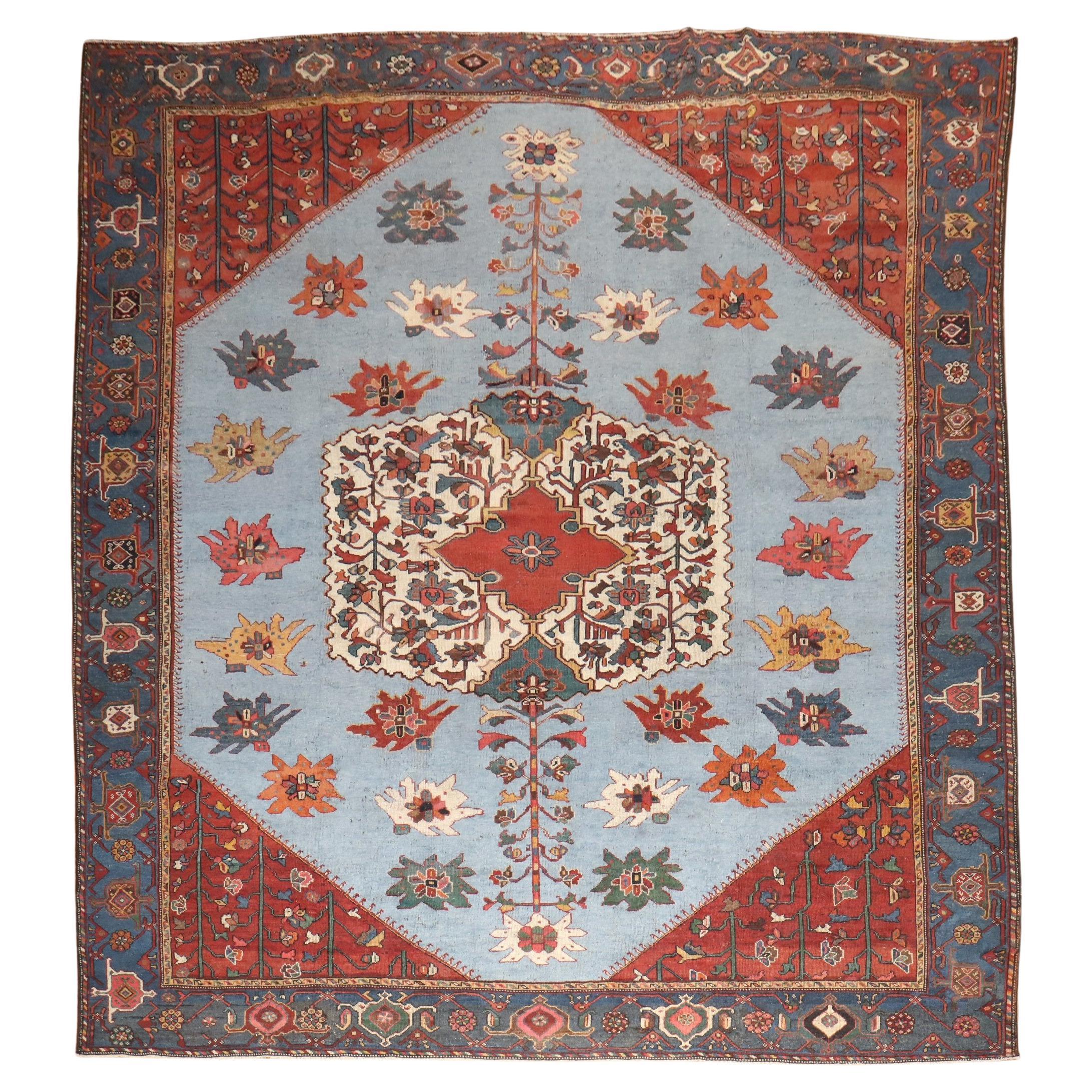 Zabihi Collection Dramatic Room Size Square Antique Persian Bakhtiari Rug For Sale