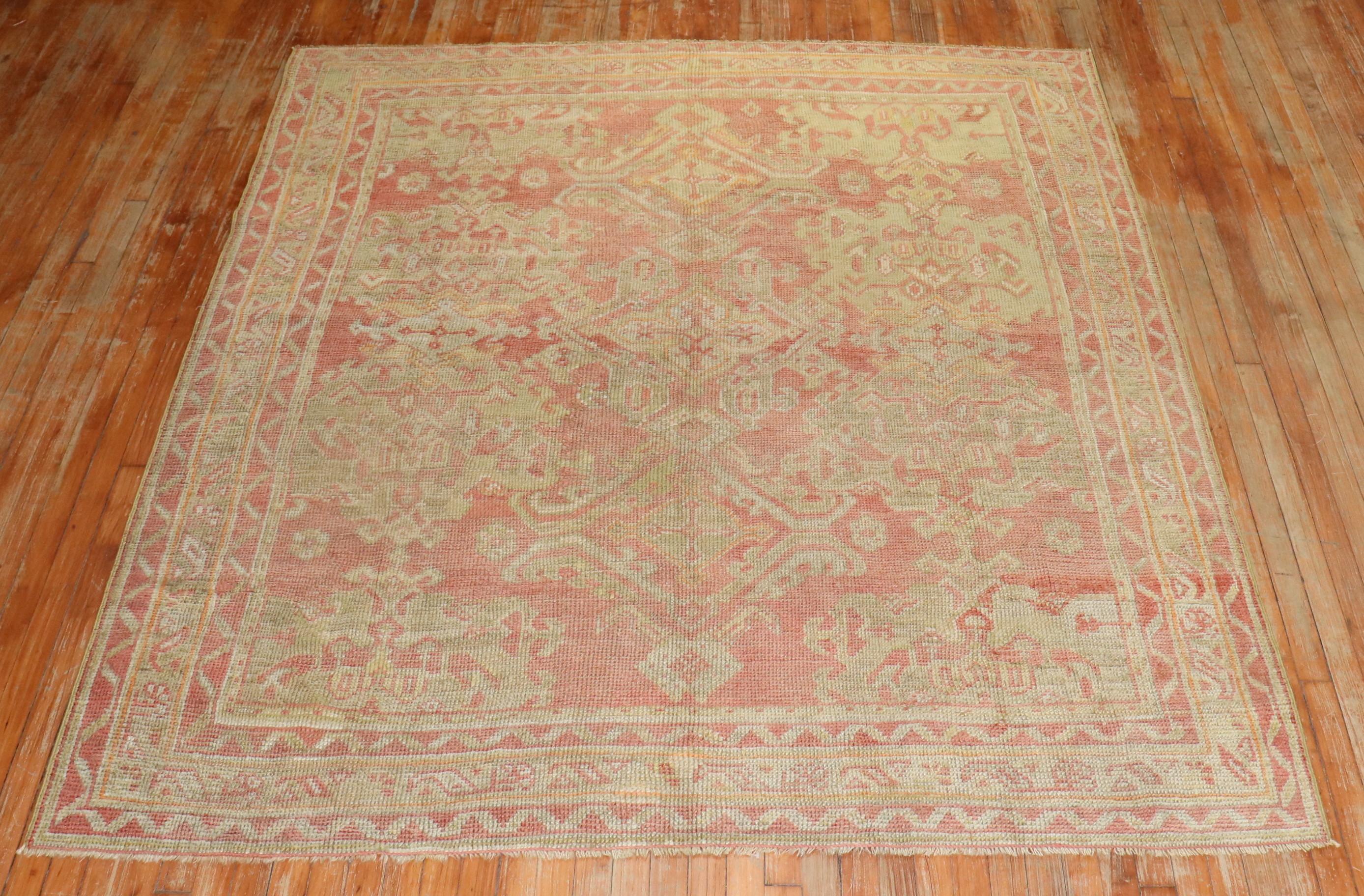 Hand-Woven Zabihi Collection Early 20th Century Antique Turkish Oushak Square Rug For Sale