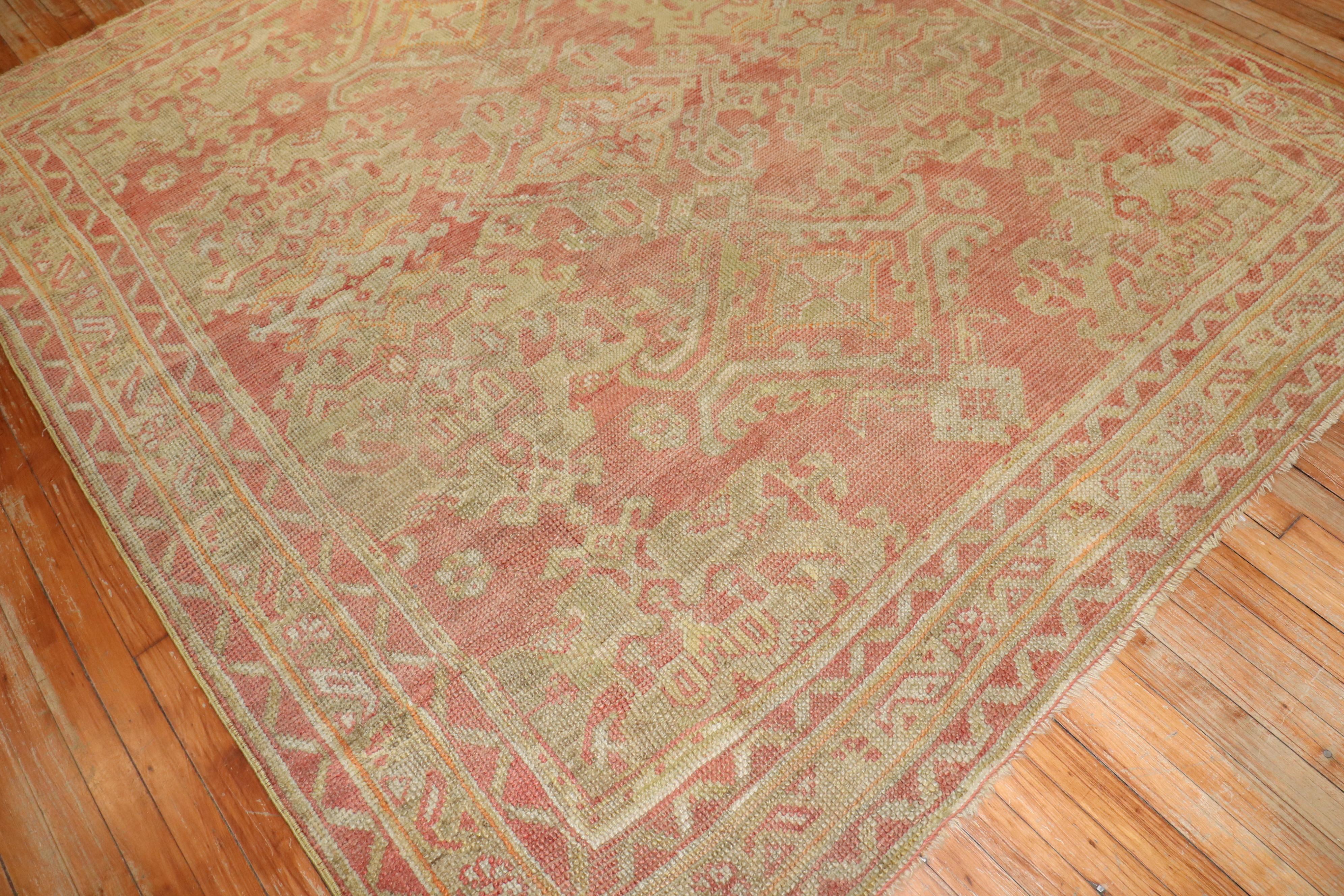 Zabihi Collection Early 20th Century Antique Turkish Oushak Square Rug In Good Condition For Sale In New York, NY