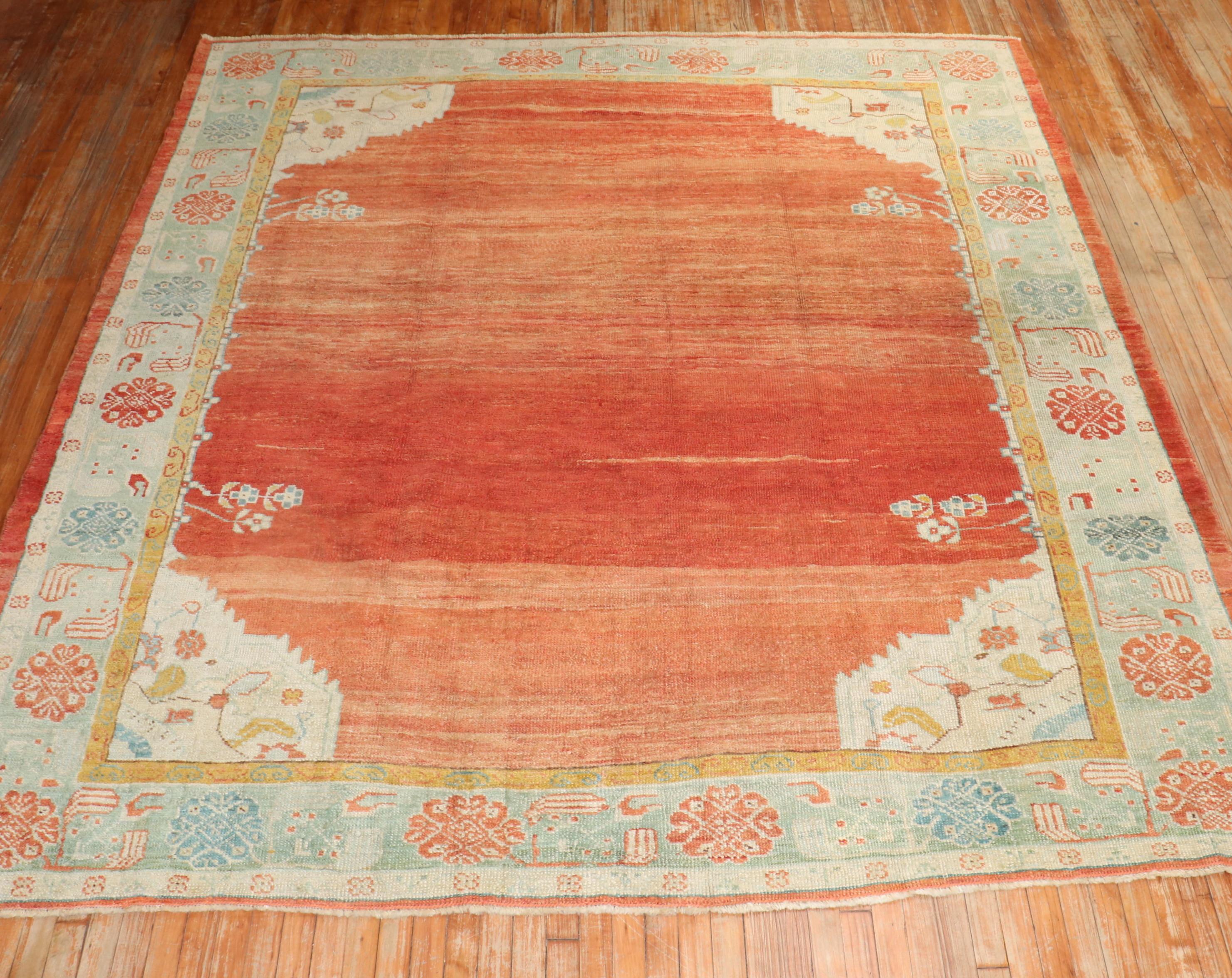 Zabihi Collection Early 20th Century Antique Turkish Oushak Square Rug For Sale 2