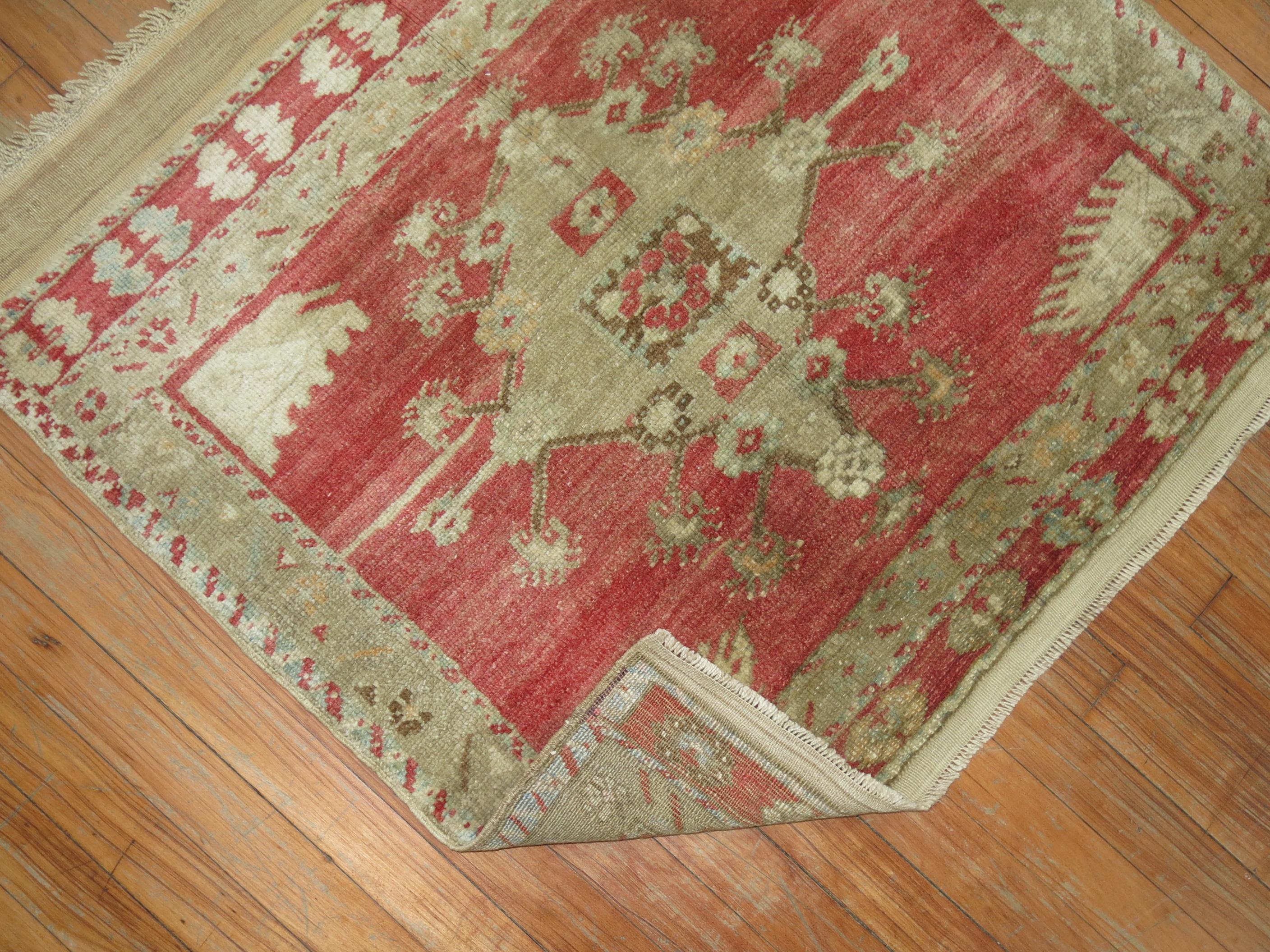 Oushak Zabihi Collection Early 20th Century Antique Turkish Small Square Rug For Sale