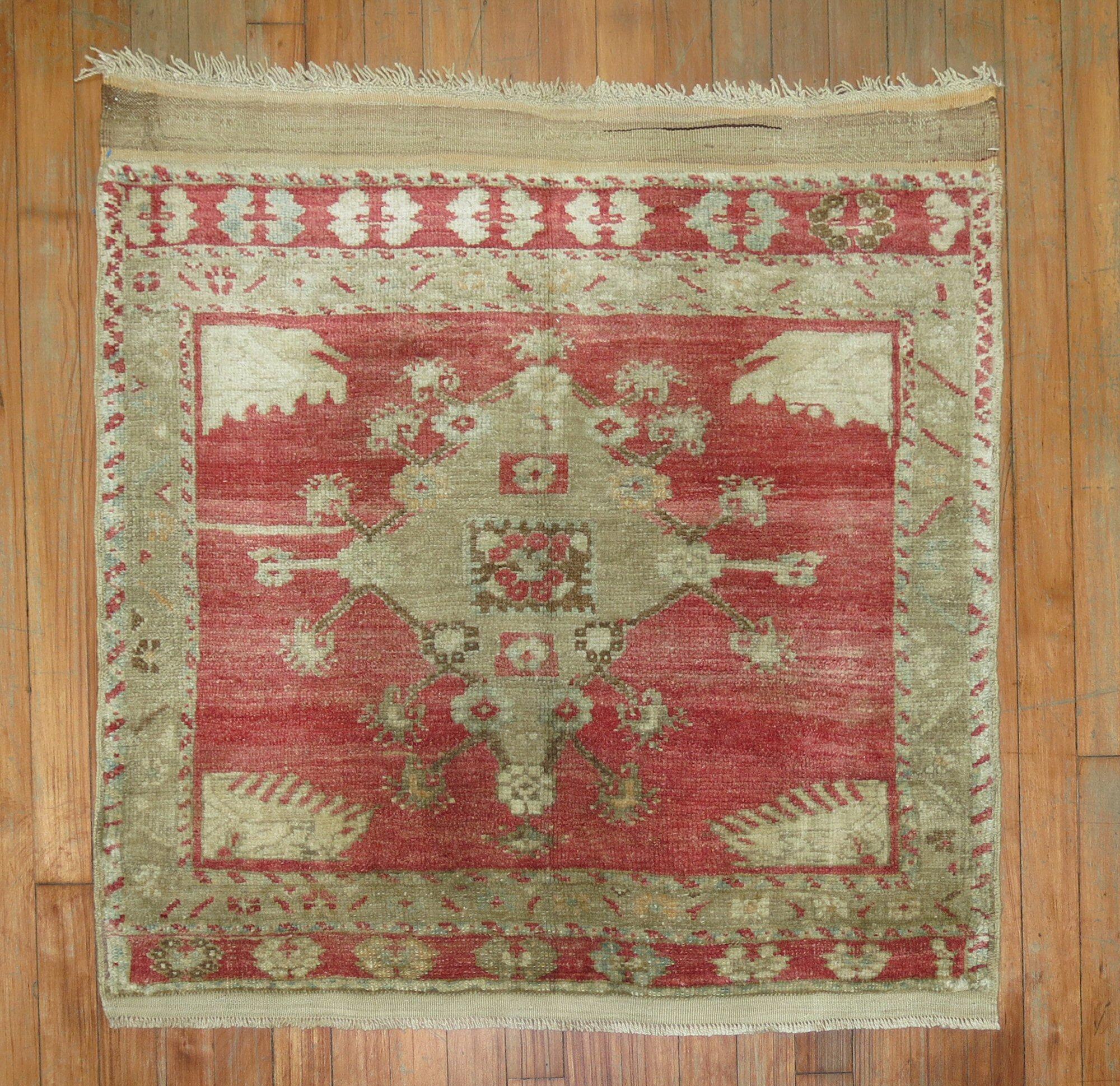 Hand-Woven Zabihi Collection Early 20th Century Antique Turkish Small Square Rug For Sale