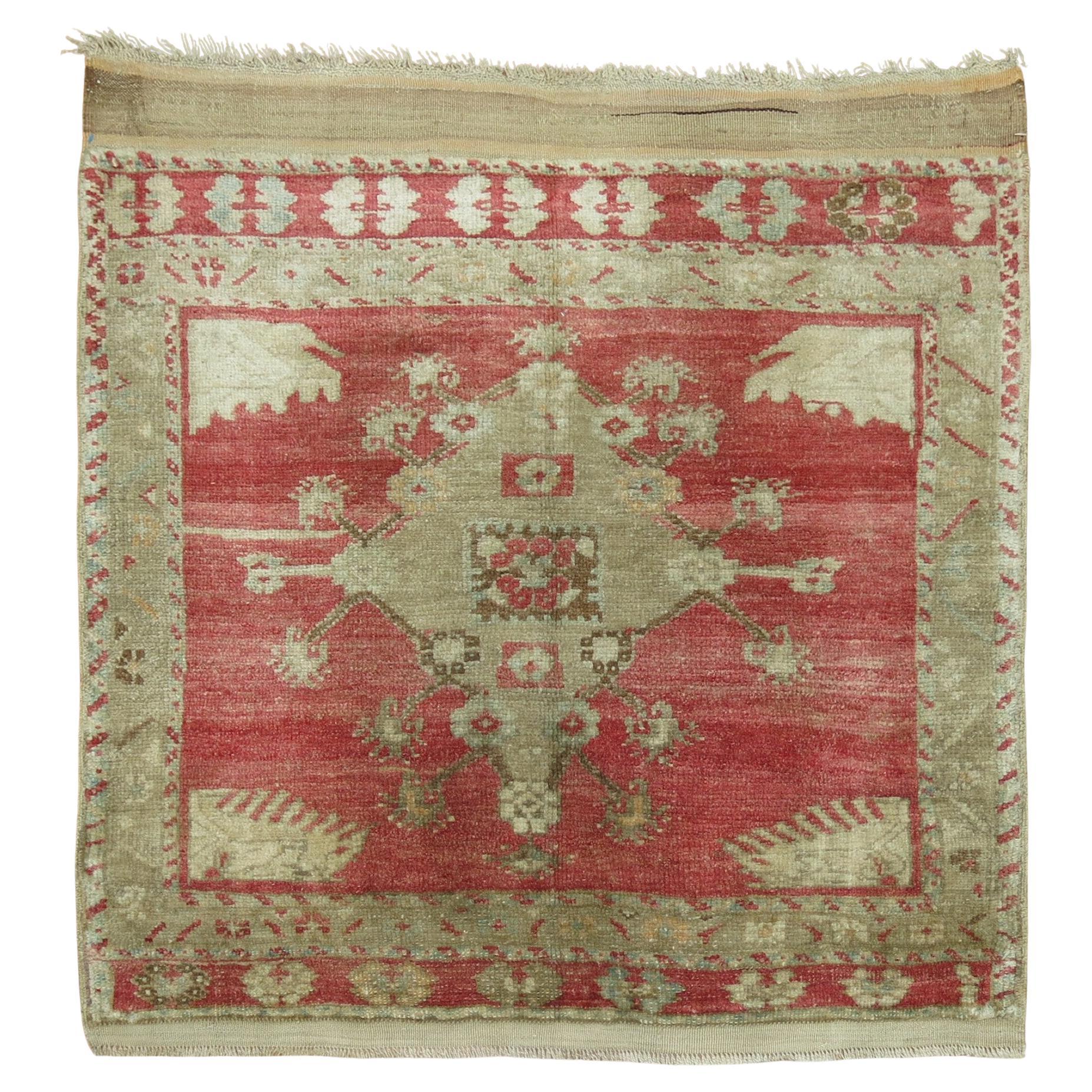 Zabihi Collection Early 20th Century Antique Turkish Small Square Rug For Sale