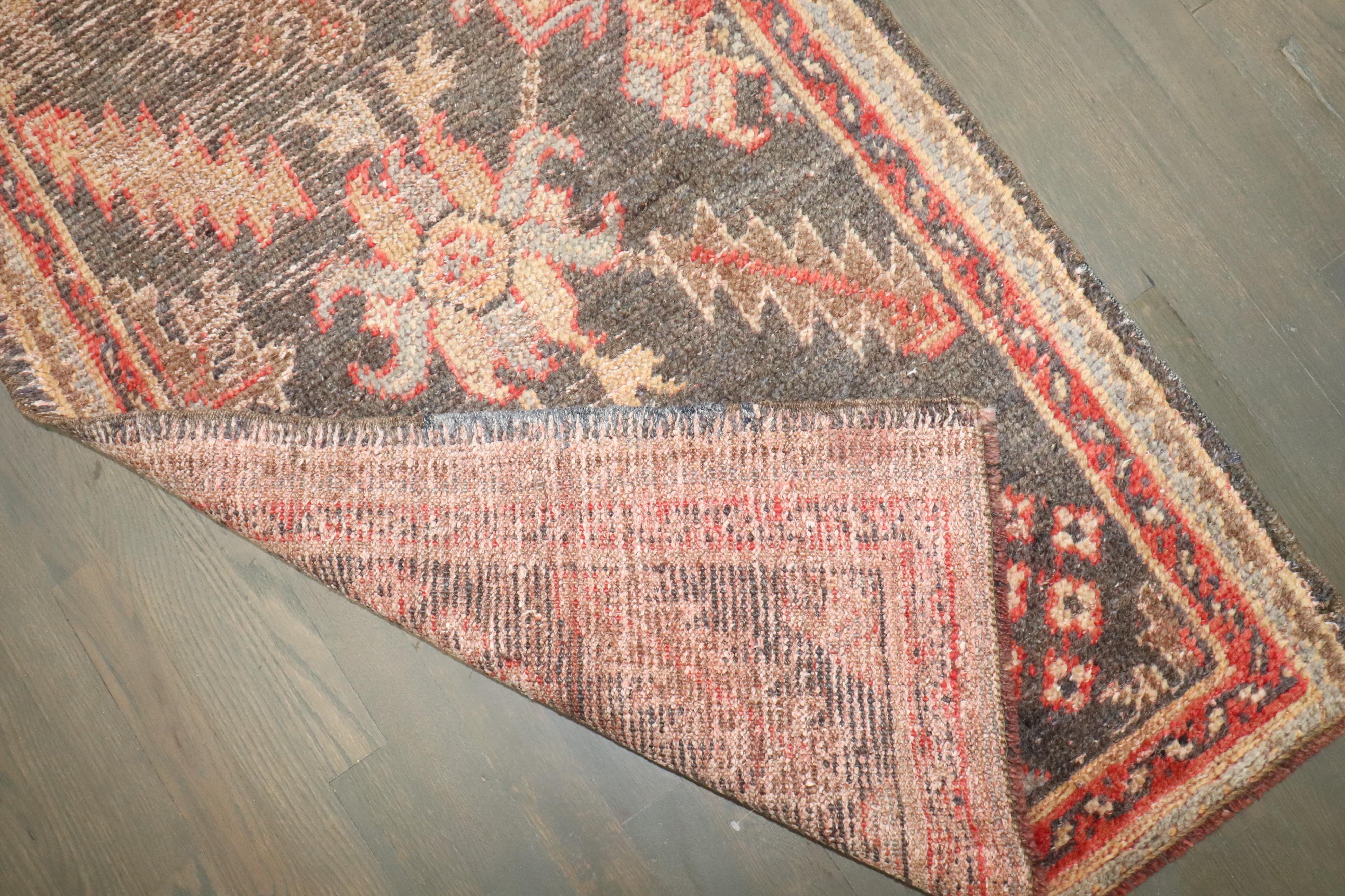 Hand-Woven Zabihi Collection Early 20th century Brown Turkish Oushak Narrow Runner For Sale