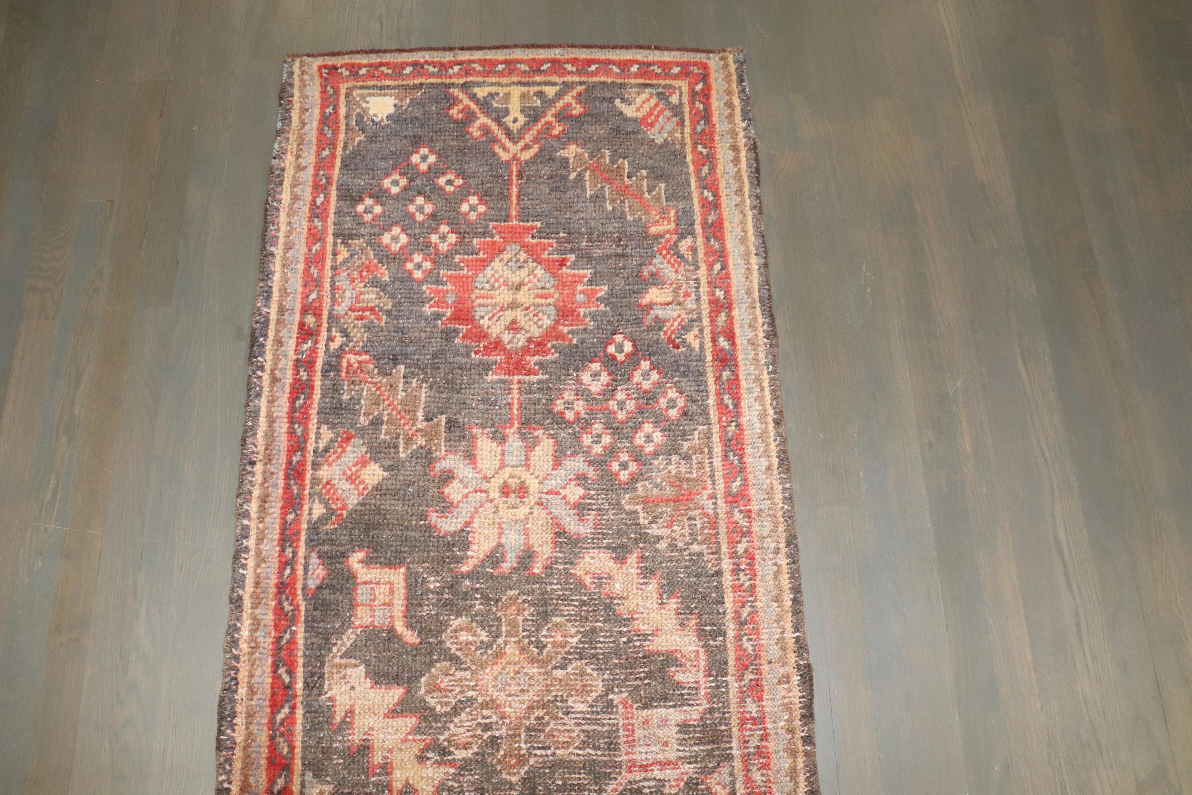 20th Century Zabihi Collection Early 20th century Brown Turkish Oushak Narrow Runner For Sale