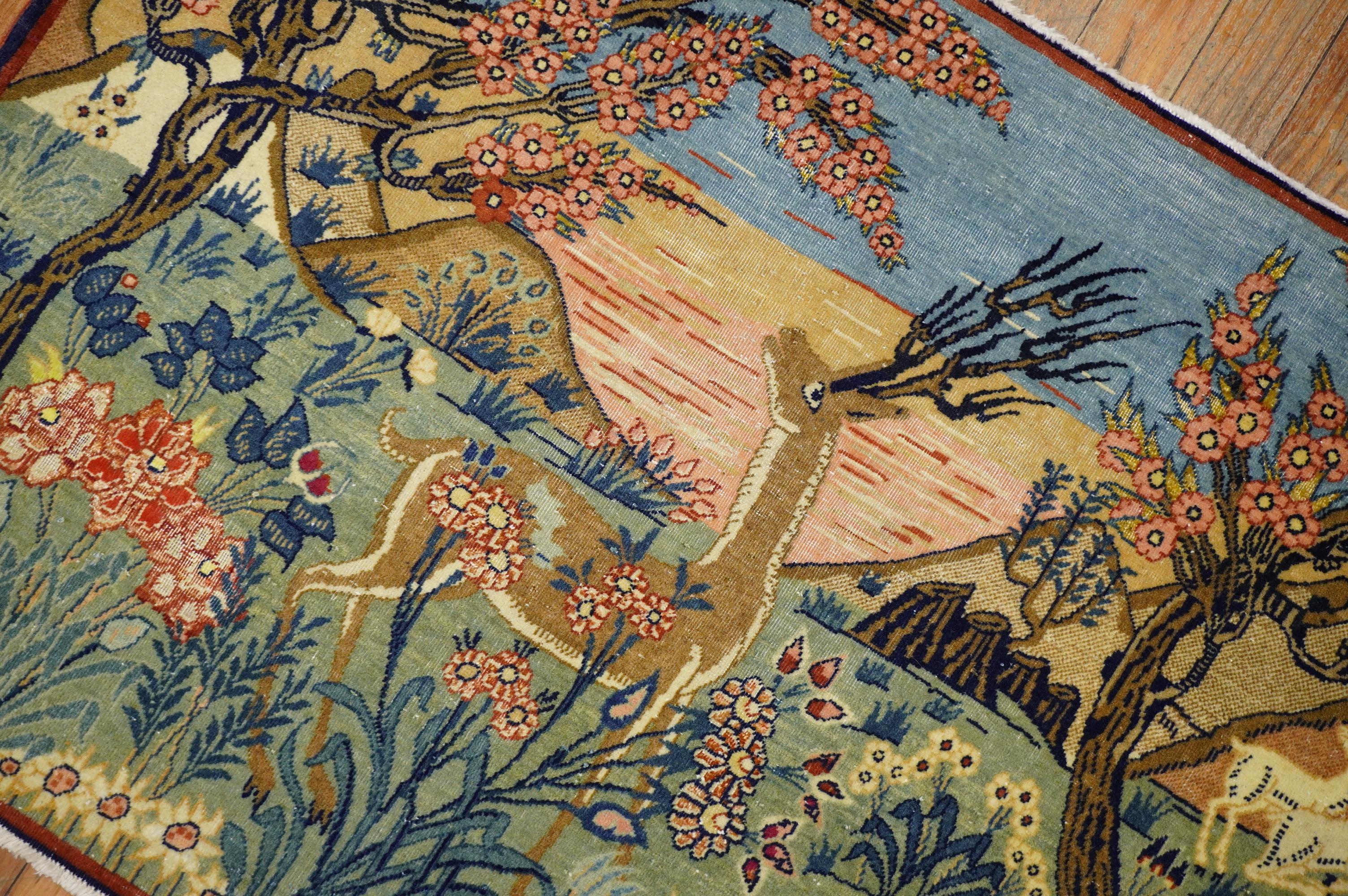 Artisanat Tapis de la collection Zabihi du début du 20e siècle, Kashan Pictorial Landscape Scenery en vente