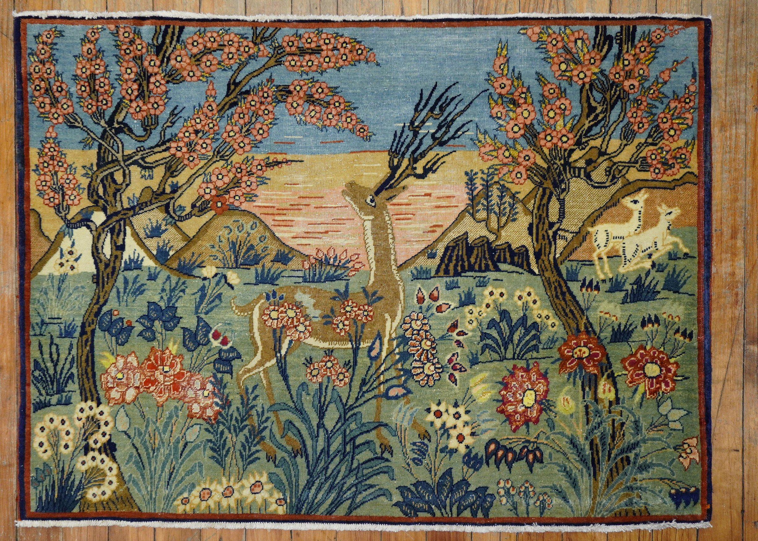 Sammlung Zabihi Anfang des 20. Jahrhunderts Kashan Bildteppich mit Landschaft (Persisch) im Angebot