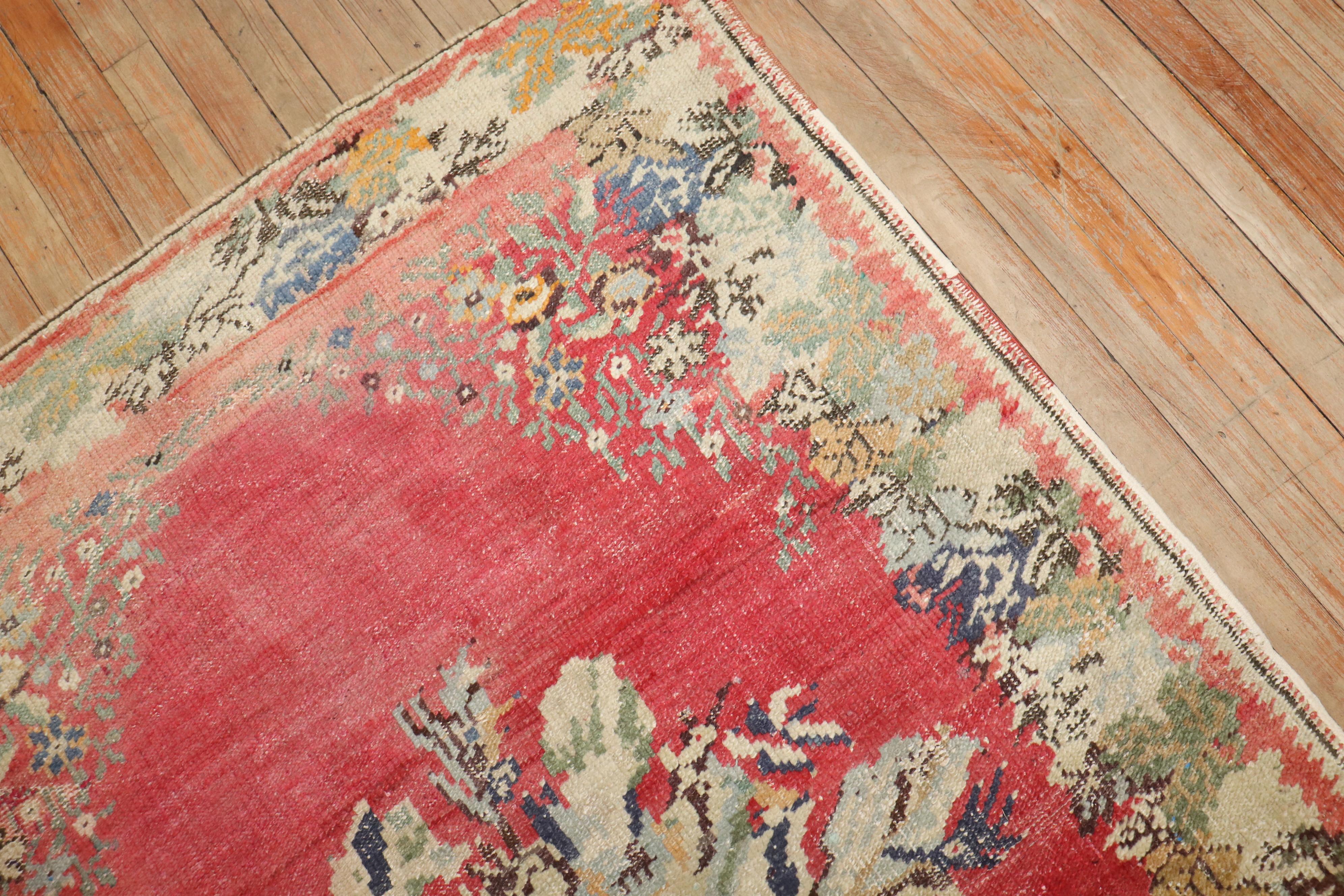 Hand-Woven Zabihi Collection Early 20th Century Pink Turkish Ghiordes Rug For Sale