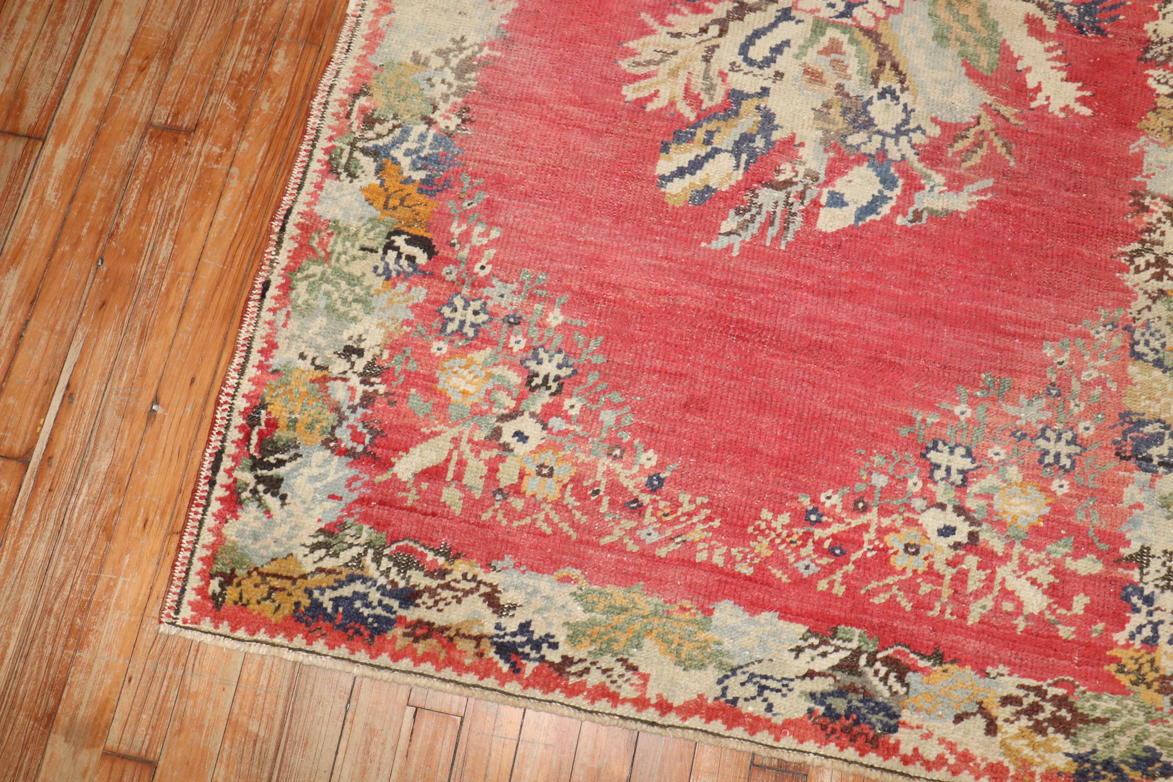 Wool Zabihi Collection Early 20th Century Pink Turkish Ghiordes Rug For Sale