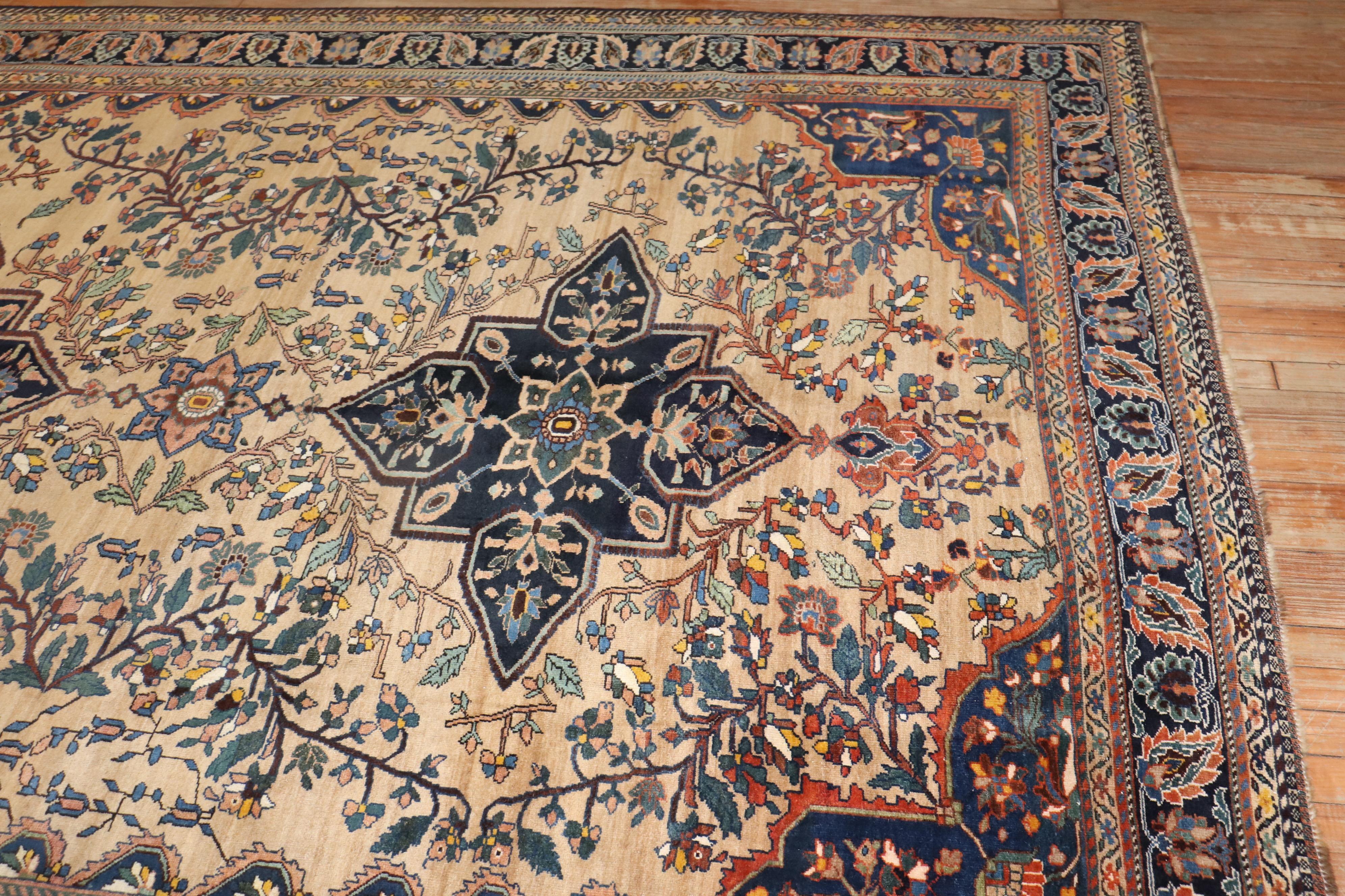 Wool Zabihi Collection Early 20th Century Qashqai Rare Small Room Size Rug For Sale