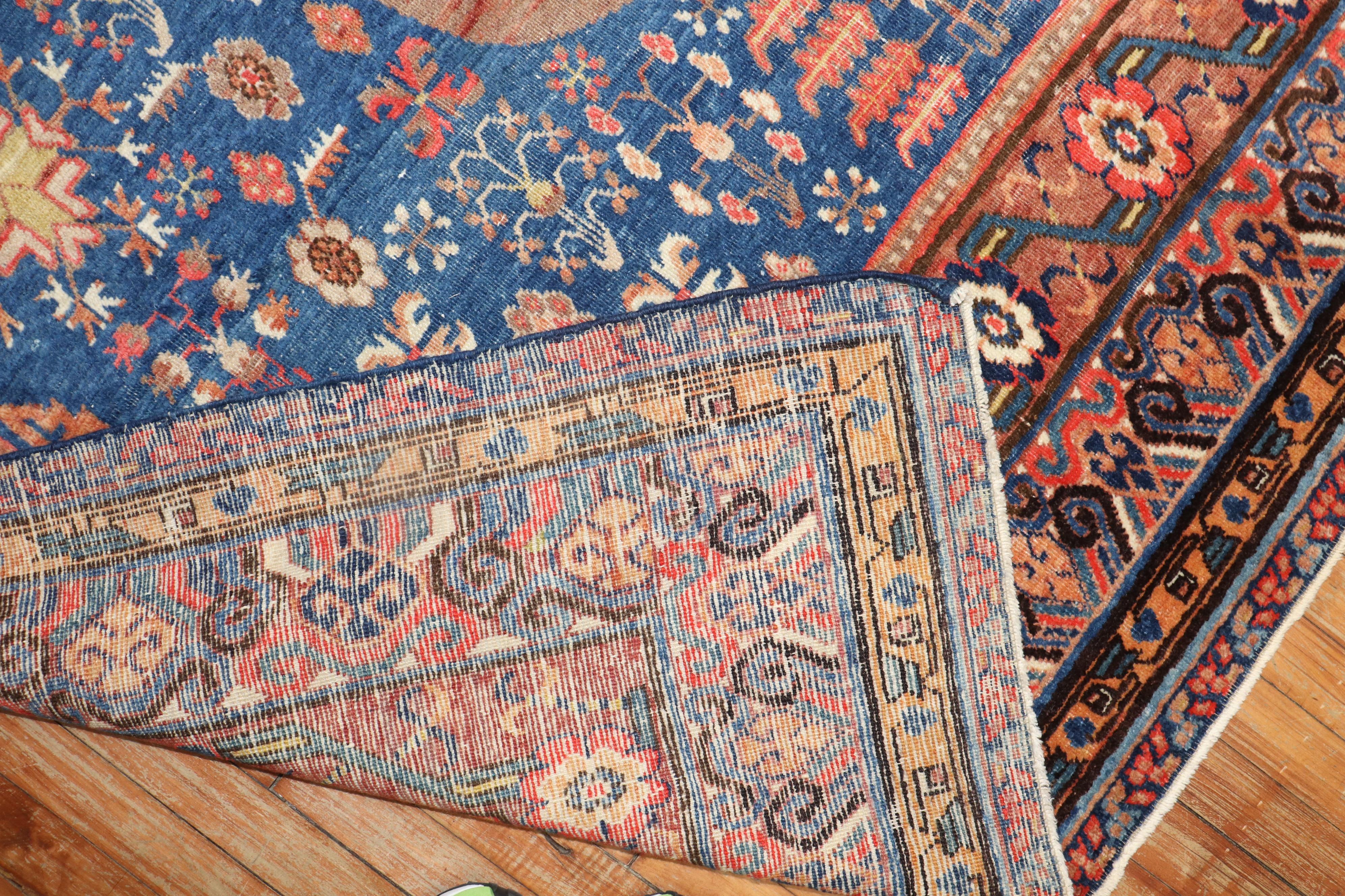 Zabihi Collection Early 20th Century Rich Blue Samarkand Khotan Rug In Good Condition For Sale In New York, NY