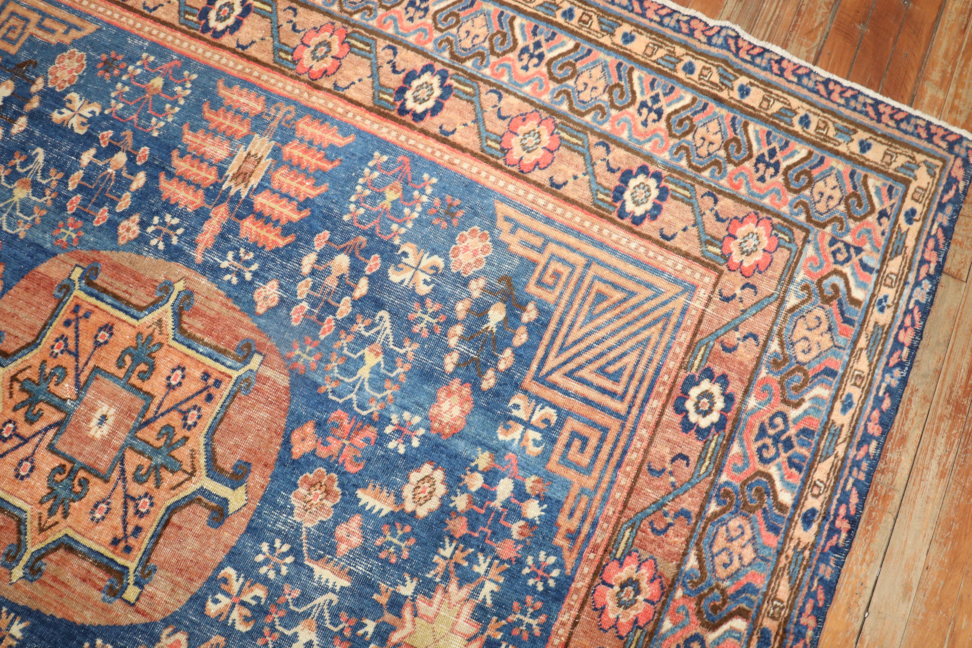 Zabihi Collection Early 20th Century Rich Blue Samarkand Khotan Rug For Sale 1