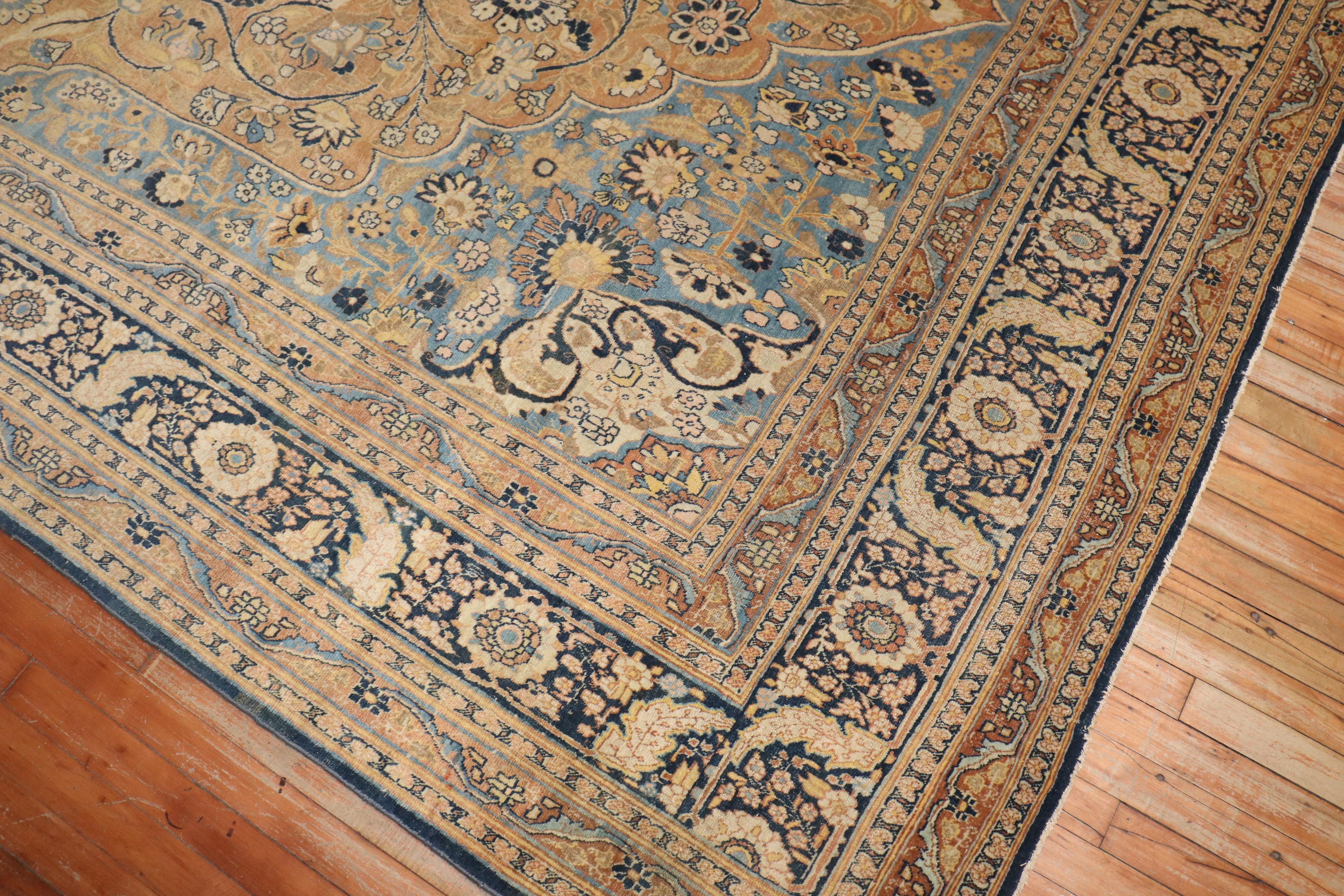 Victorian Zabihi Collection Early 20th Century Room Antique Persian Tabriz Rug For Sale