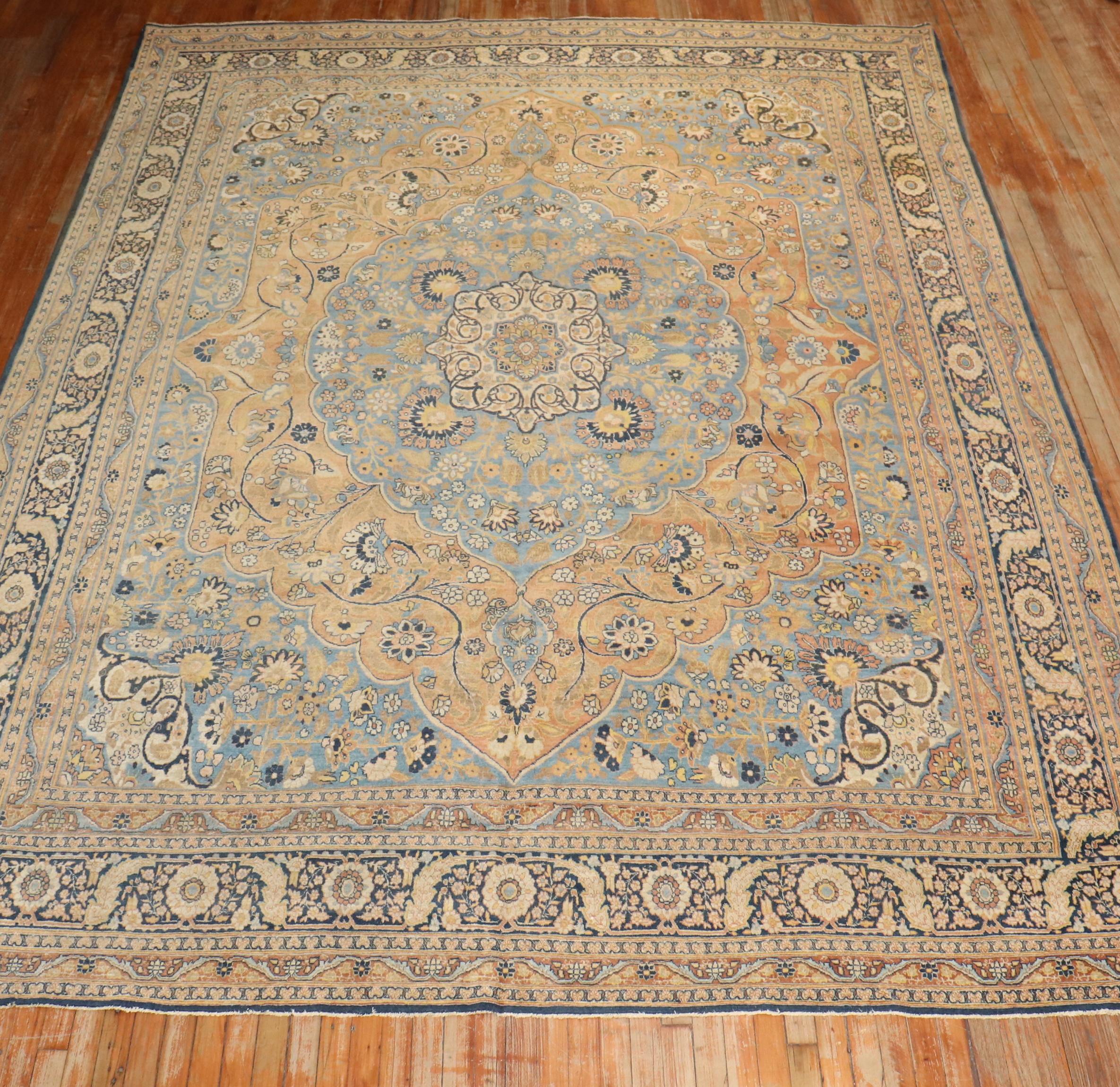 Zabihi Collection Early 20th Century Room Antique Persian Tabriz Rug In Good Condition For Sale In New York, NY