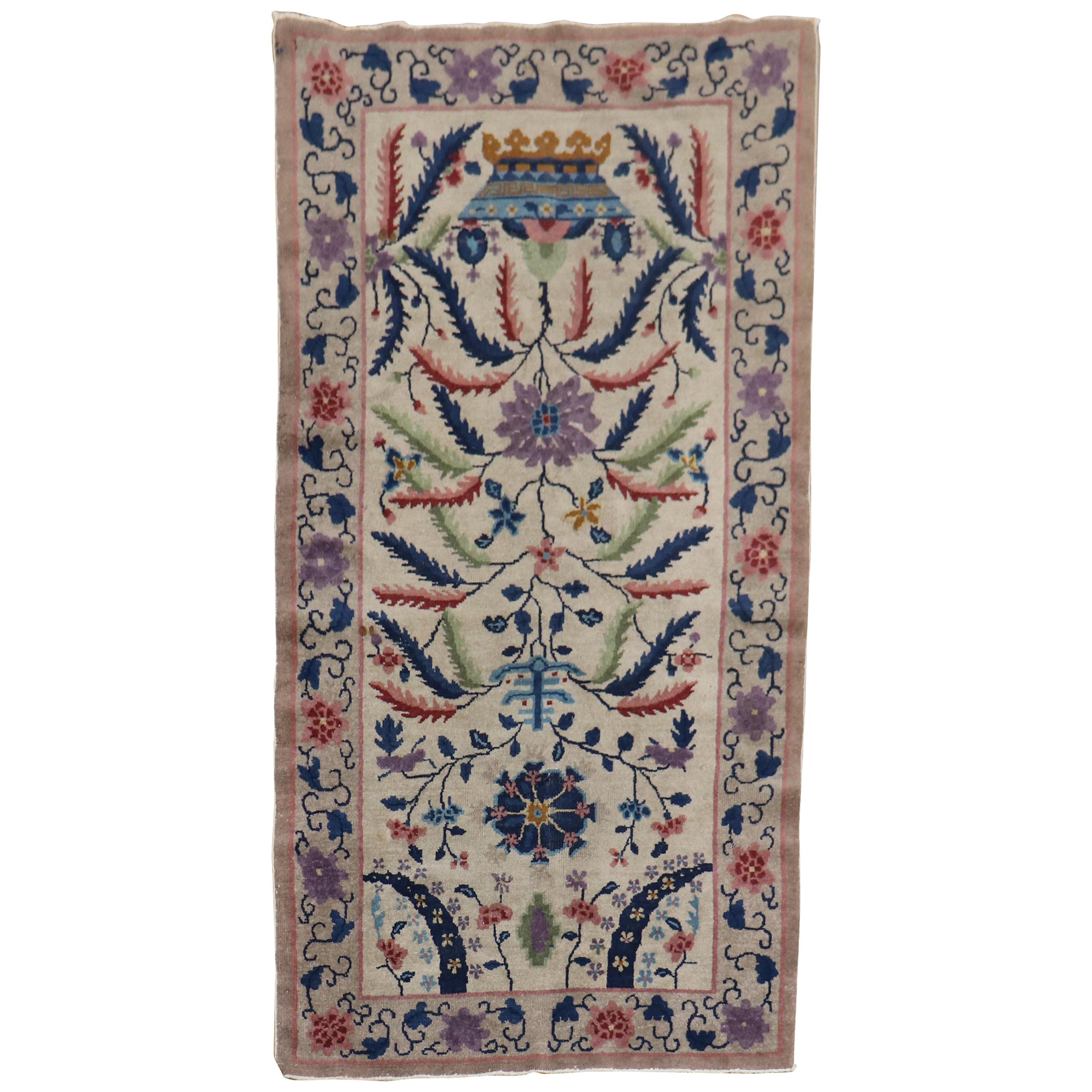 Zabihi Collection Eclectic Chinese Art Deco Scatter Rug For Sale