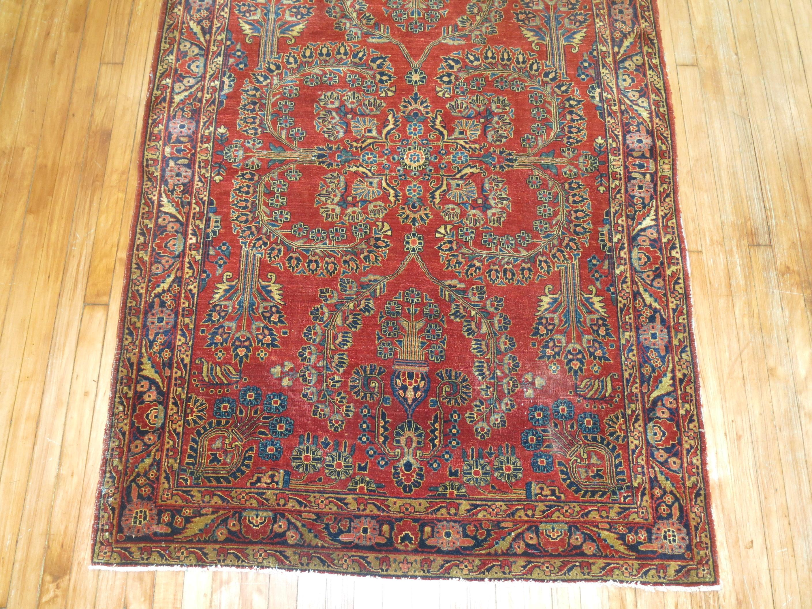 British Colonial Zabihi Collection Exceptional Red Antique Mohajeran Persian Sarouk Rug For Sale