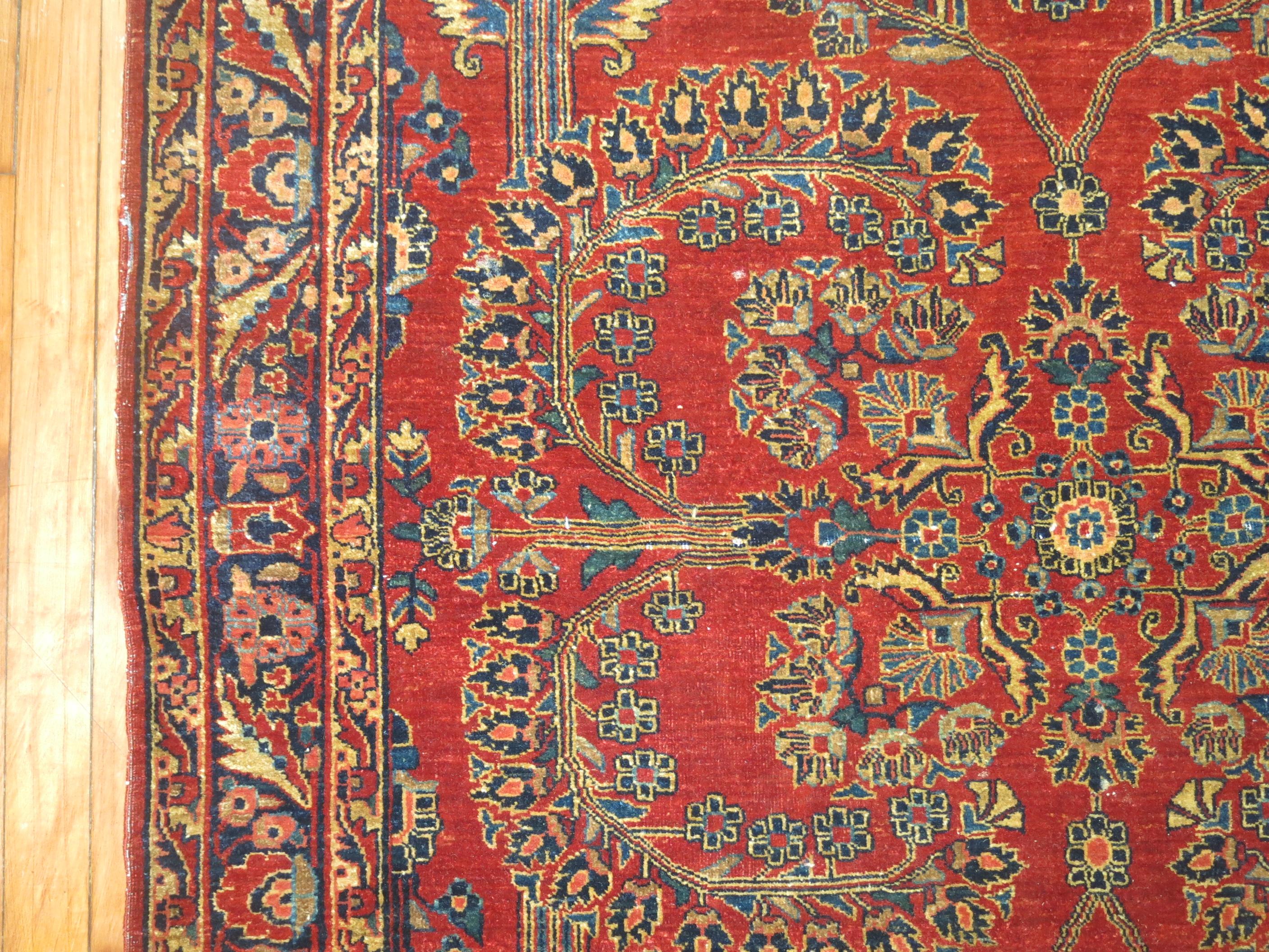 Hand-Woven Zabihi Collection Exceptional Red Antique Mohajeran Persian Sarouk Rug For Sale