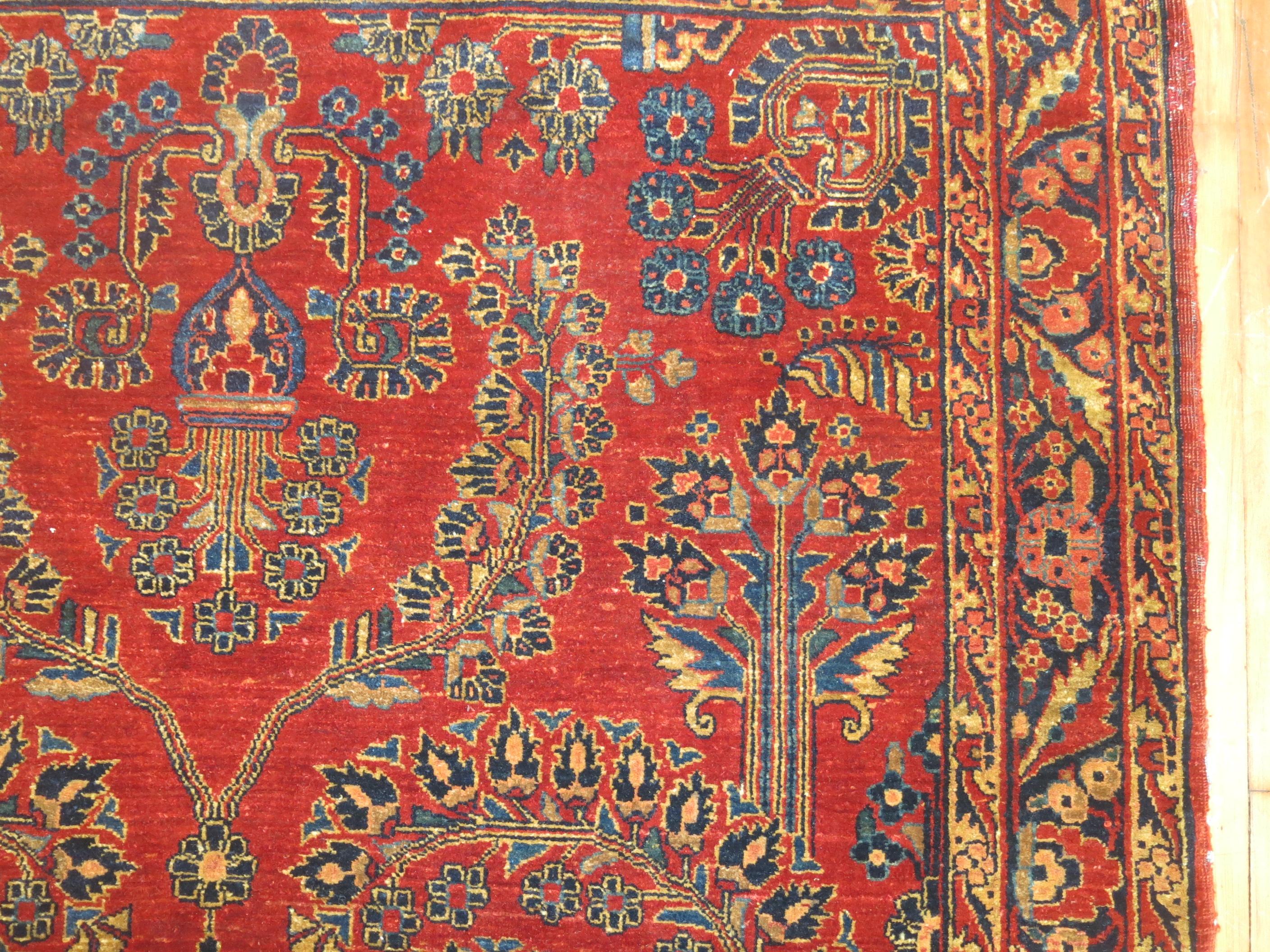 Zabihi Collection Exceptional Red Antique Mohajeran Persian Sarouk Rug In Good Condition For Sale In New York, NY