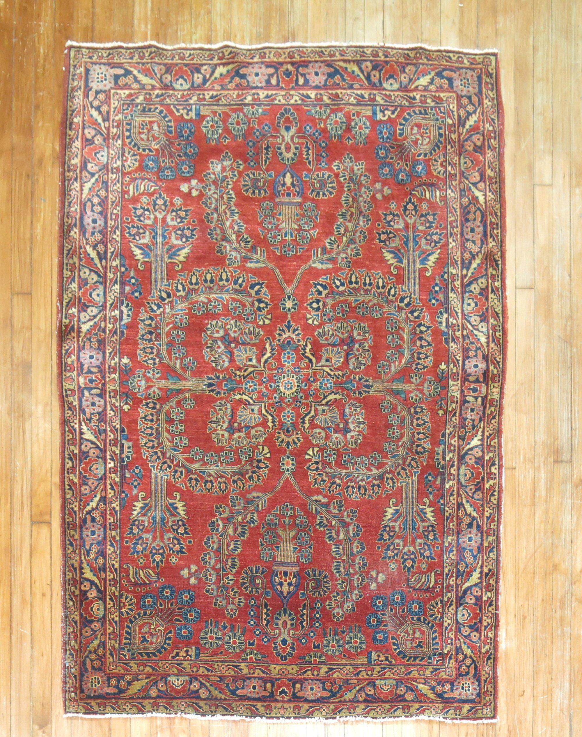 Wool Zabihi Collection Exceptional Red Antique Mohajeran Persian Sarouk Rug For Sale