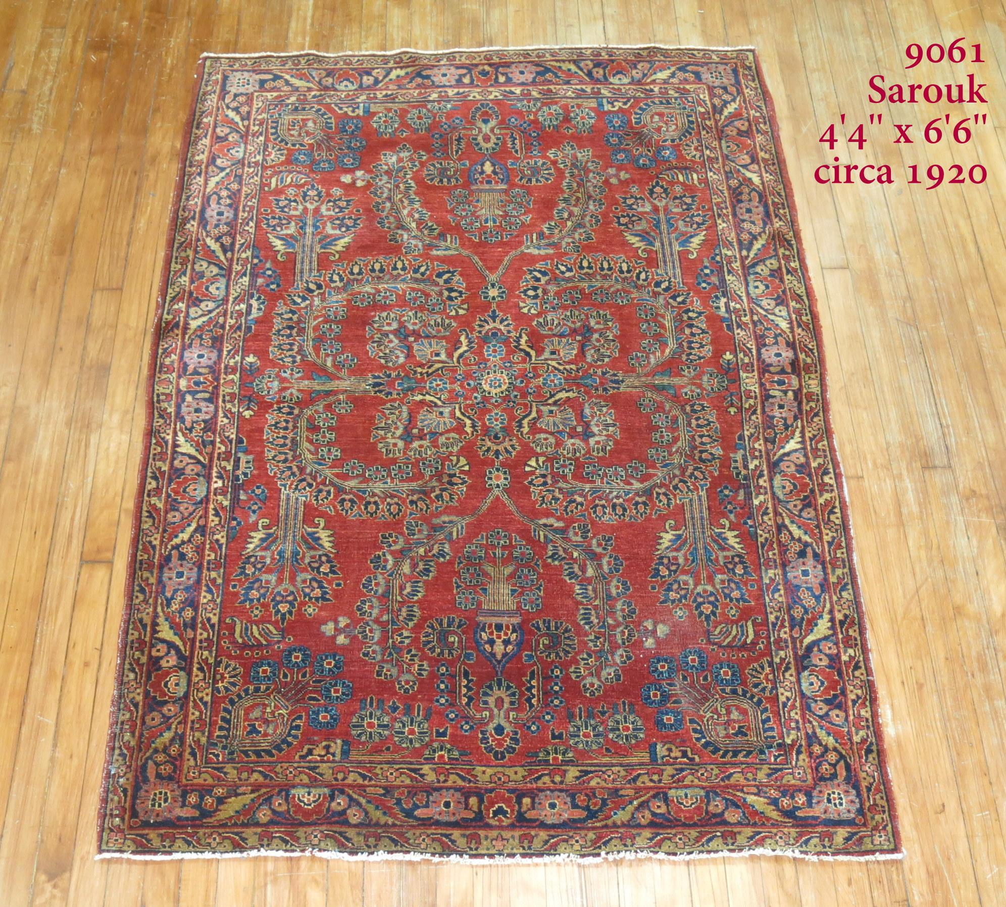 Zabihi Collection Exceptional Red Antique Mohajeran Persian Sarouk Rug For Sale 1