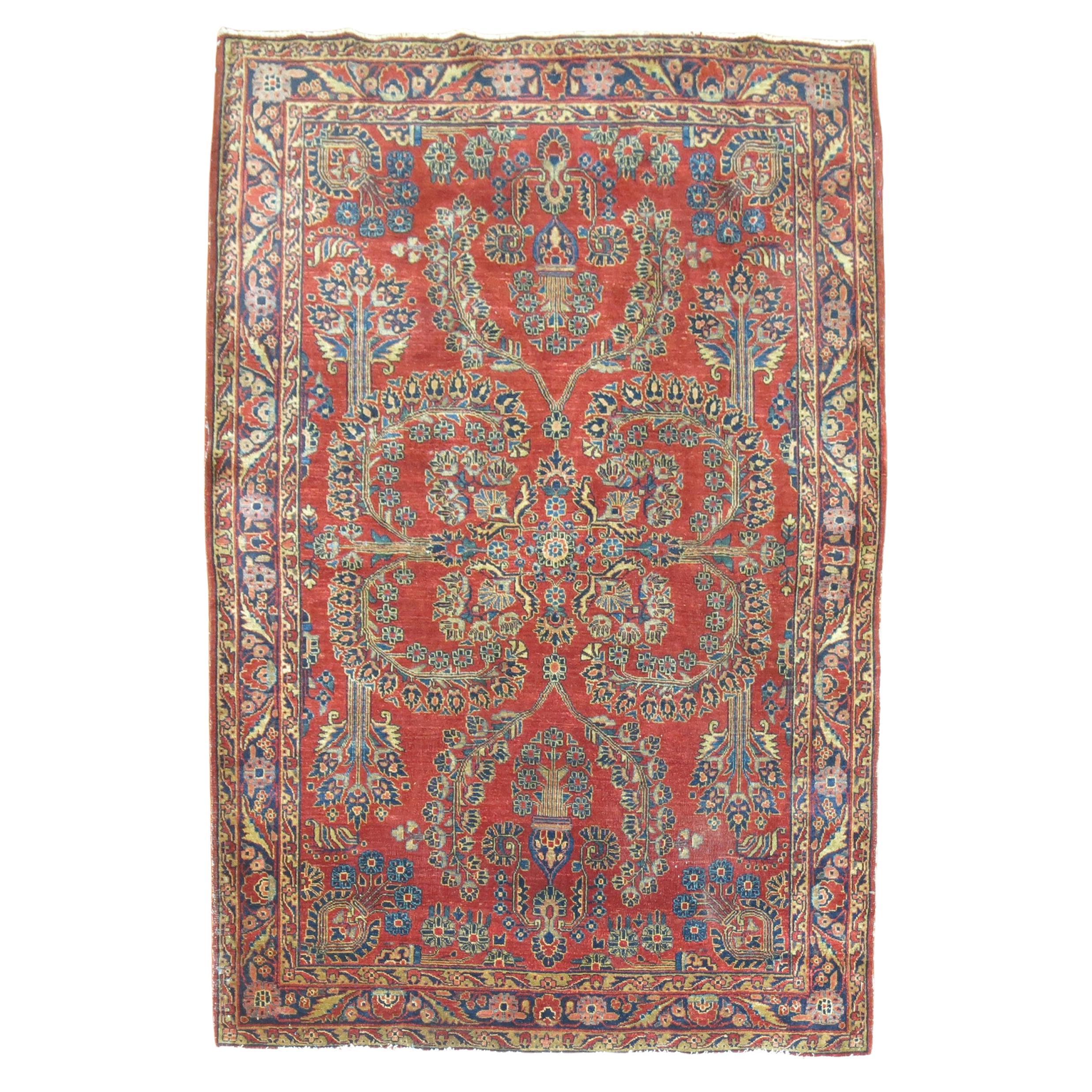Zabihi Collection Exceptional Red Antique Mohajeran Persian Sarouk Rug For Sale
