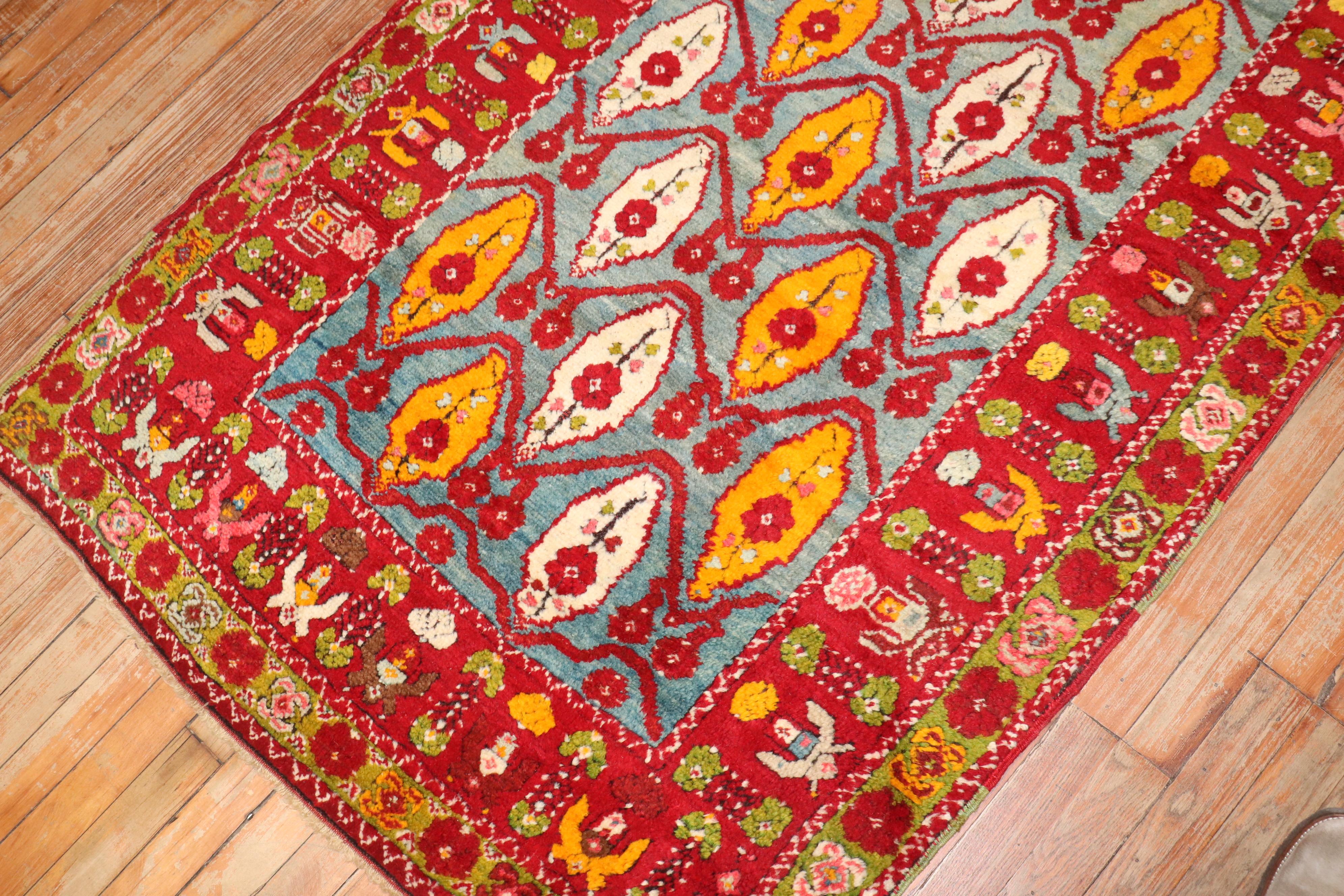 Hand-Woven Zabihi Collection Exquisite Bright Antique Turkish Milas Runner For Sale