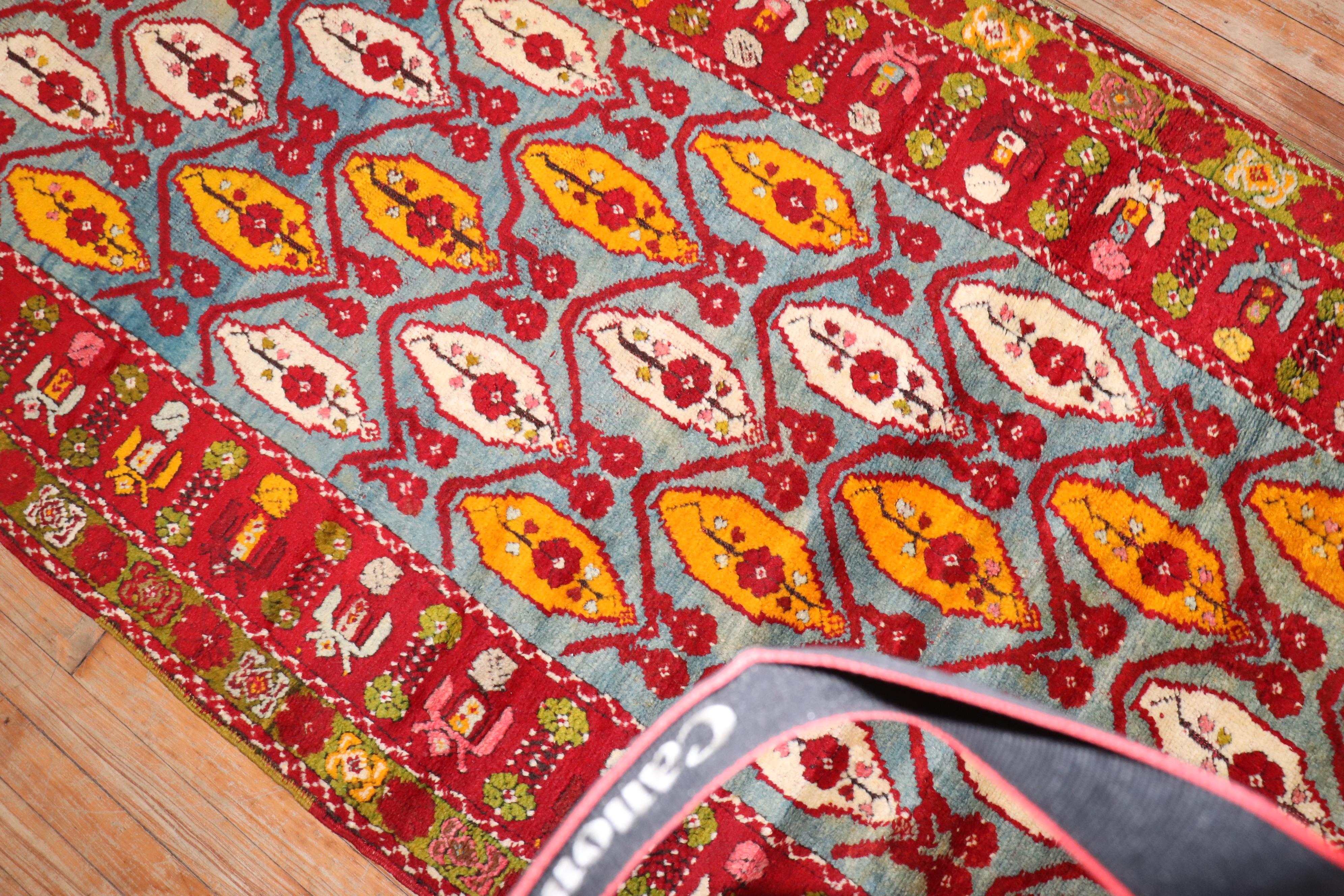 Zabihi Collection Exquisite Bright Antique Turkish Milas Runner In Good Condition For Sale In New York, NY
