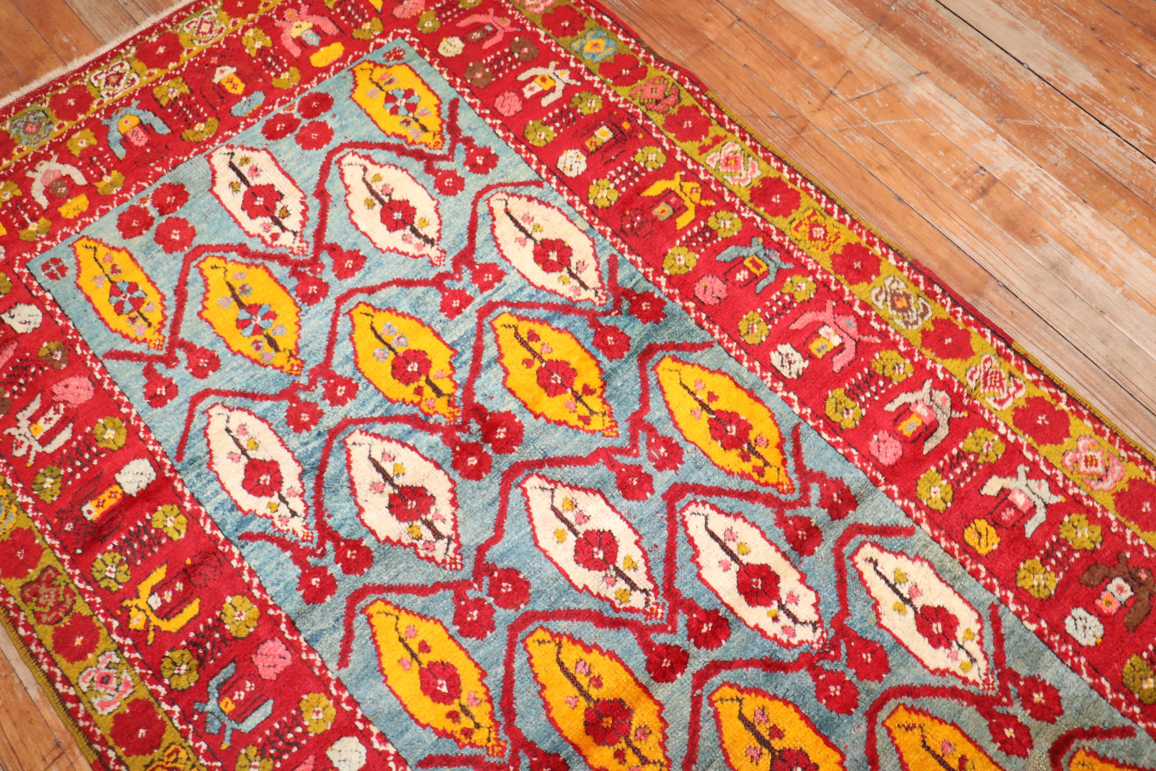 Wool Zabihi Collection Exquisite Bright Antique Turkish Milas Runner For Sale