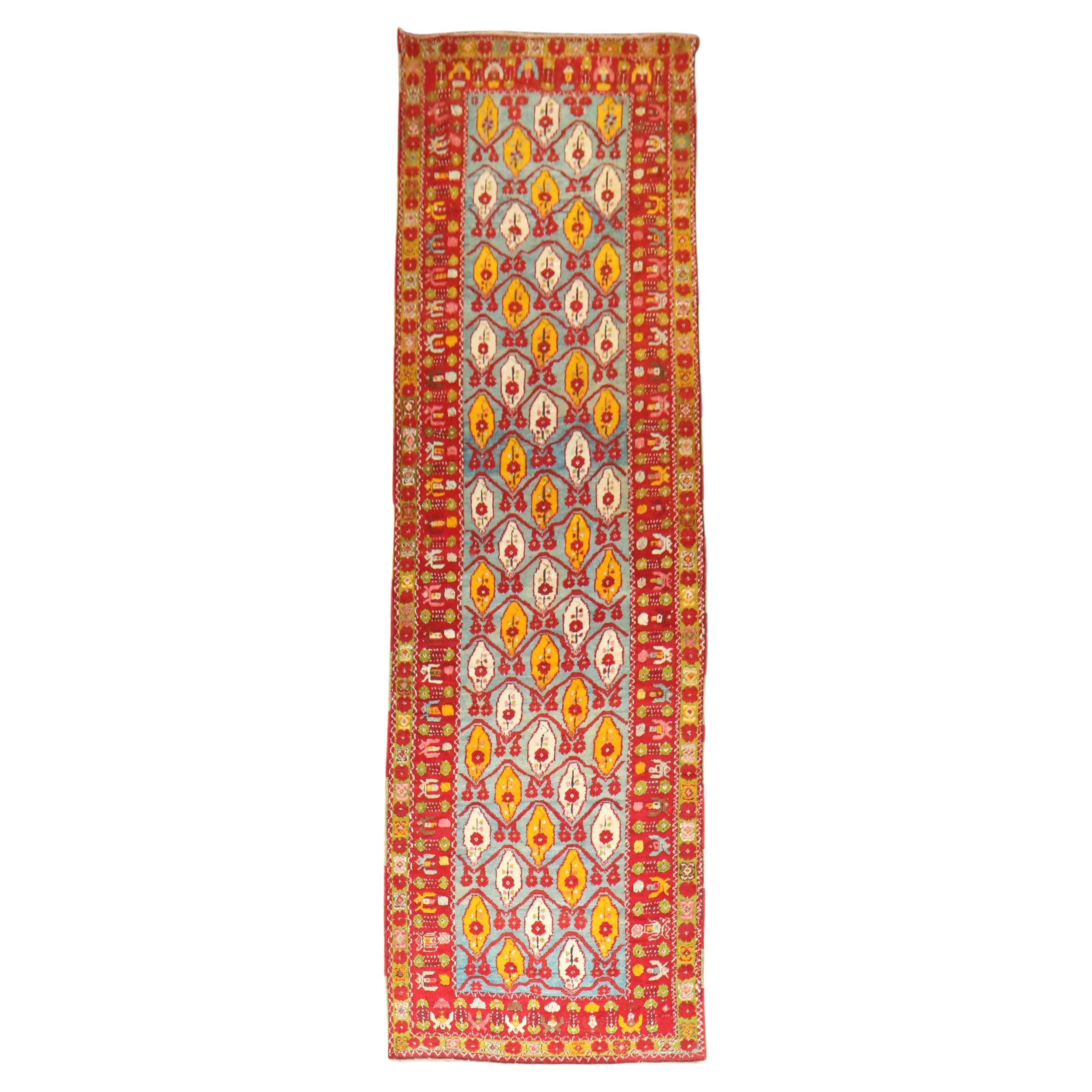 Zabihi Collection Exquisite Bright Antique Turkish Milas Runner For Sale