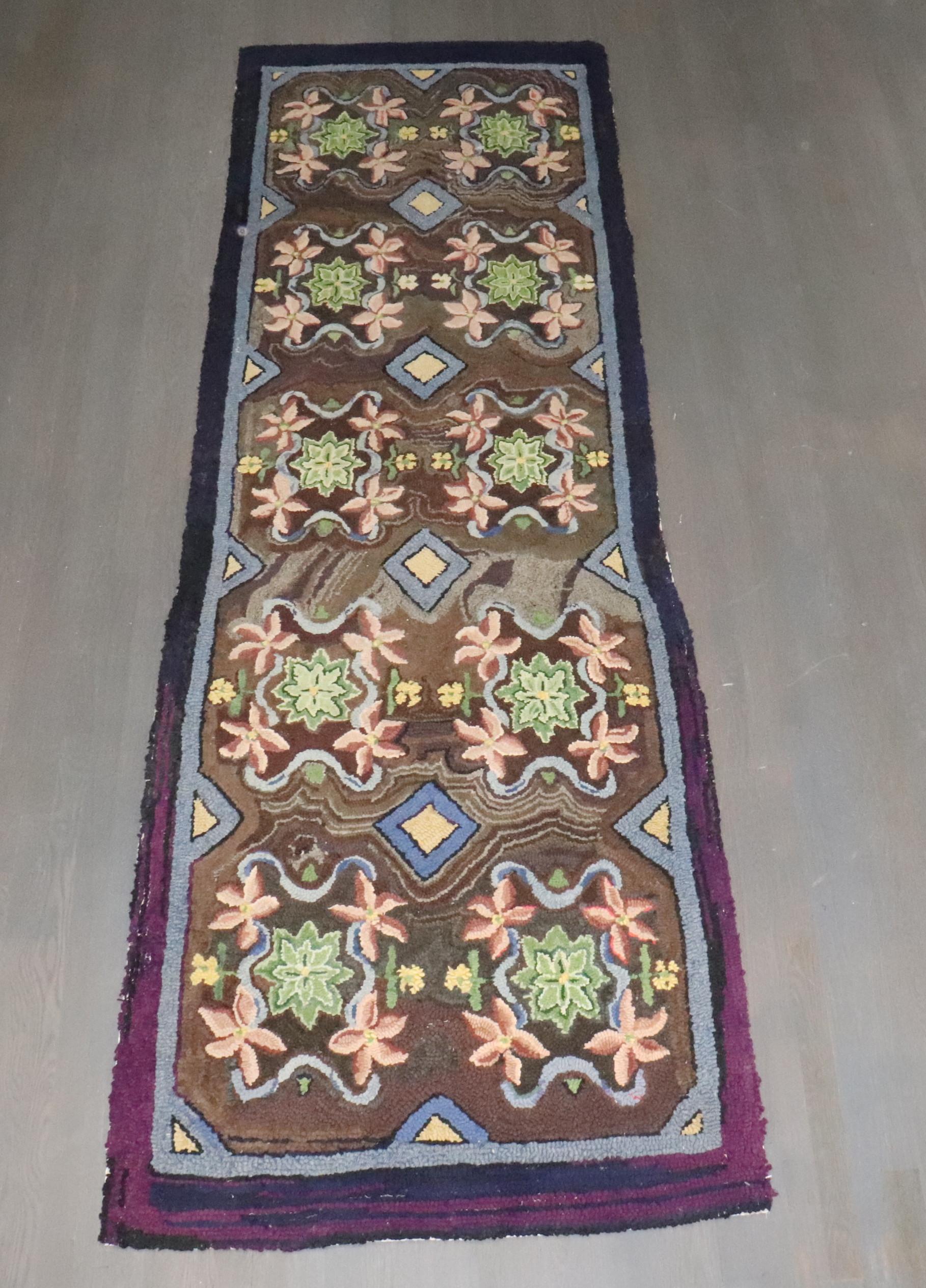 Country Zabihi Collection Floral American Hooked Runner For Sale