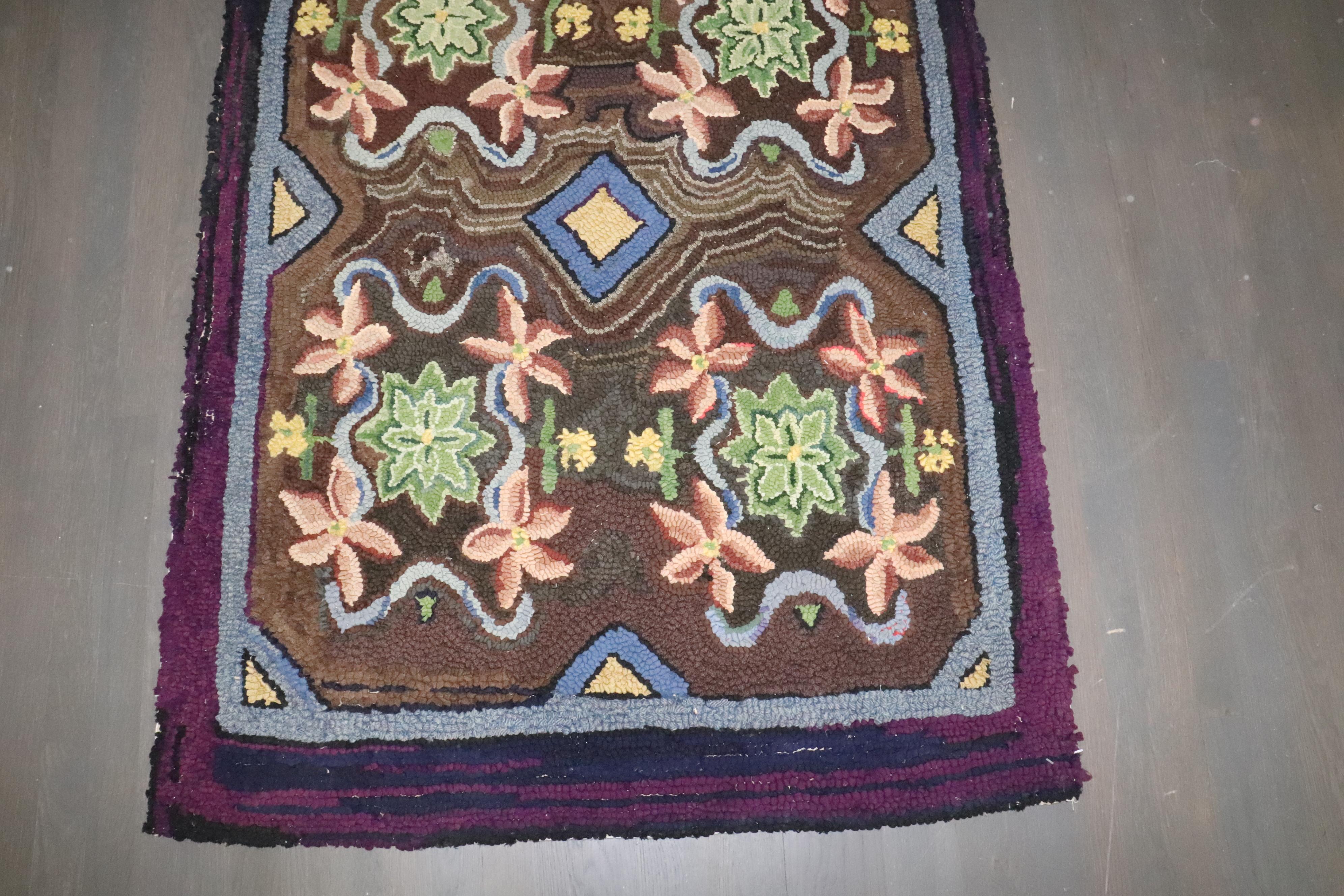 Jute Zabihi Collection Floral American Hooked Runner For Sale