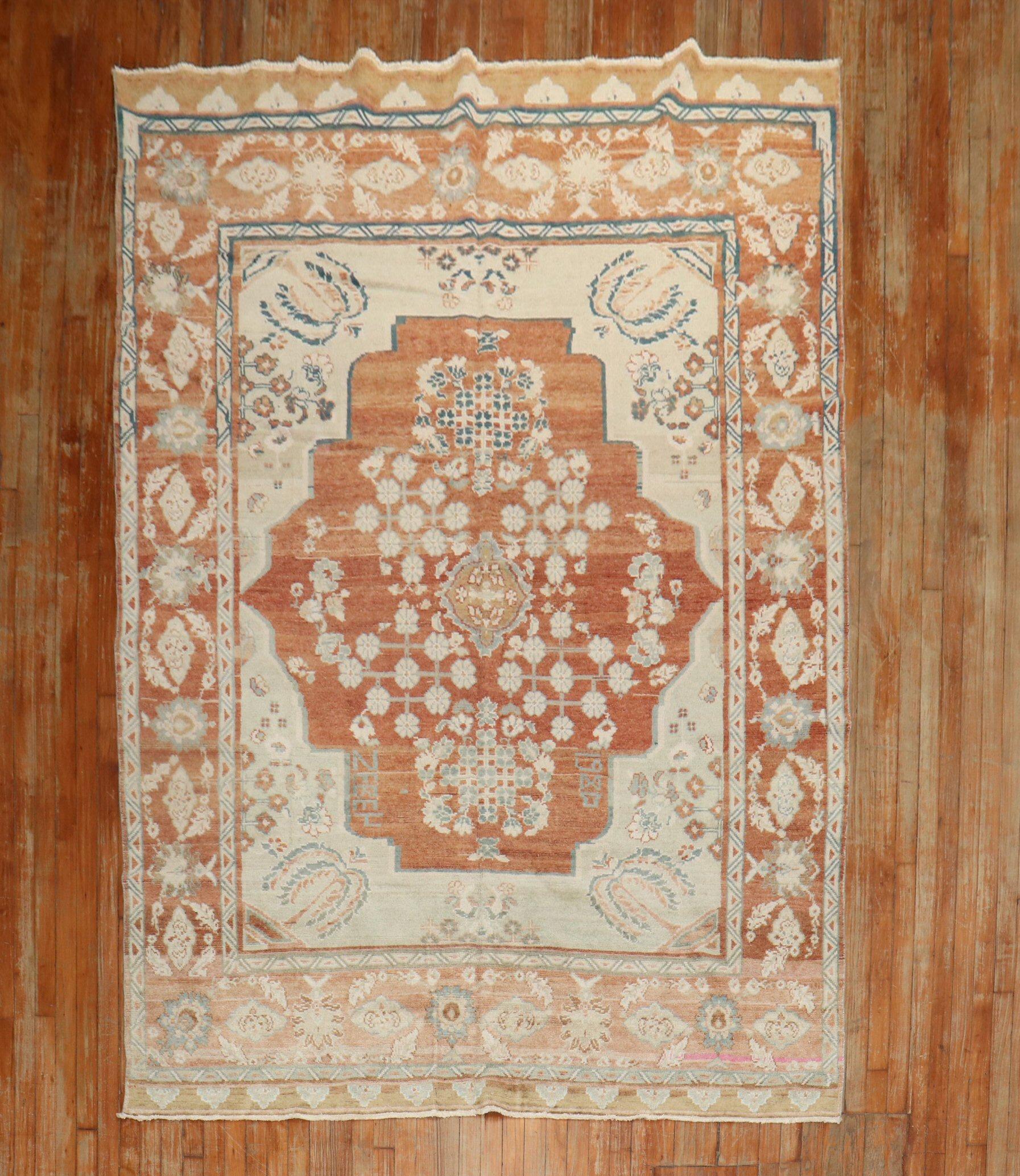 Hand-Knotted Zabihi Collection Floral Red Vintage Turkish Anatolian Rug For Sale