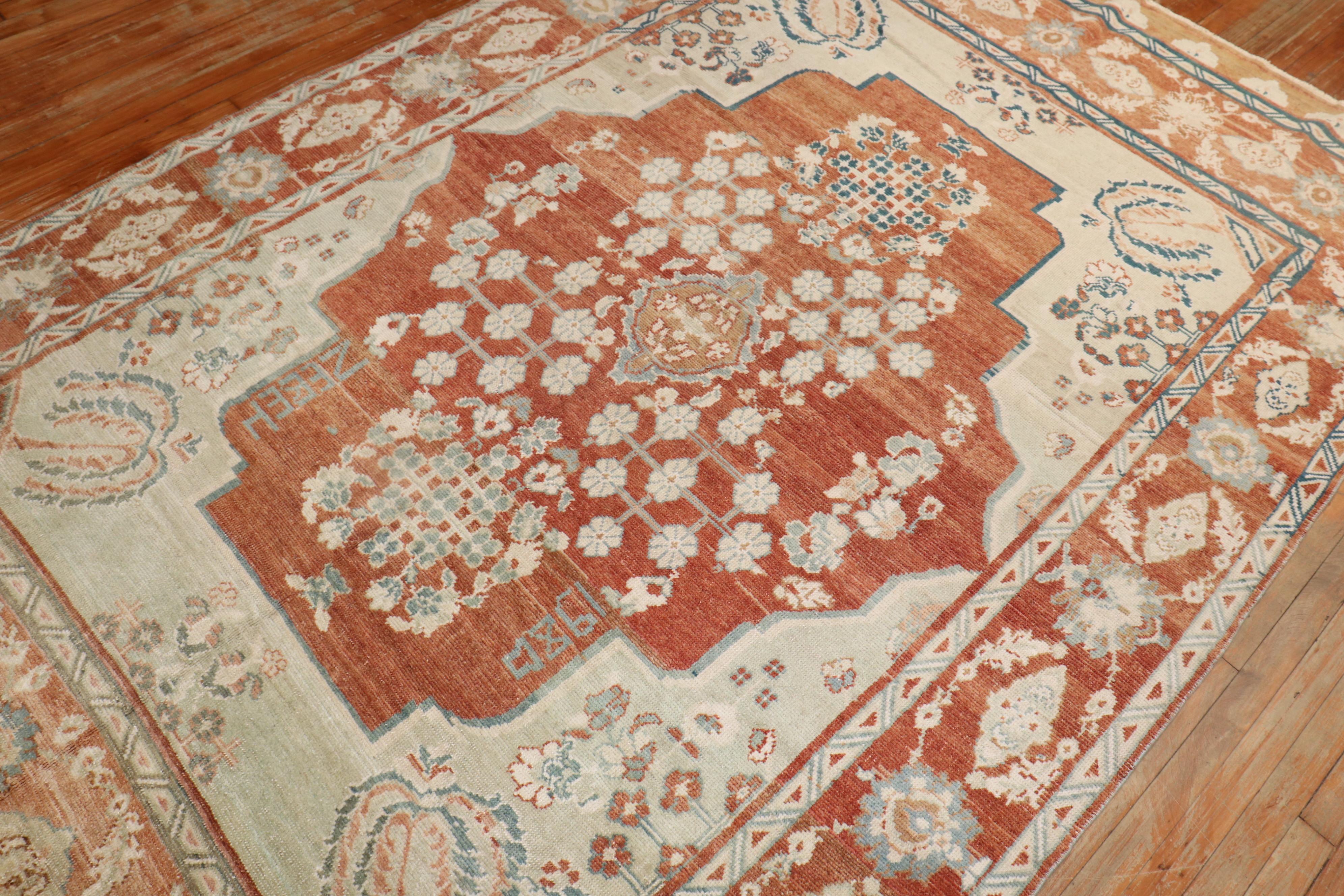 20th Century Zabihi Collection Floral Red Vintage Turkish Anatolian Rug For Sale