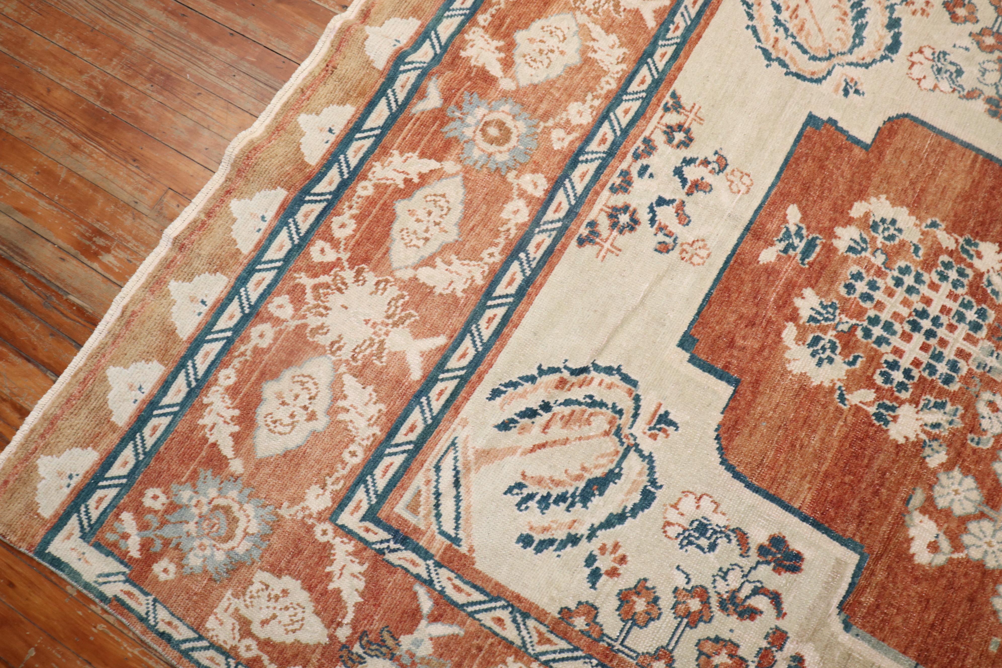 Wool Zabihi Collection Floral Red Vintage Turkish Anatolian Rug For Sale