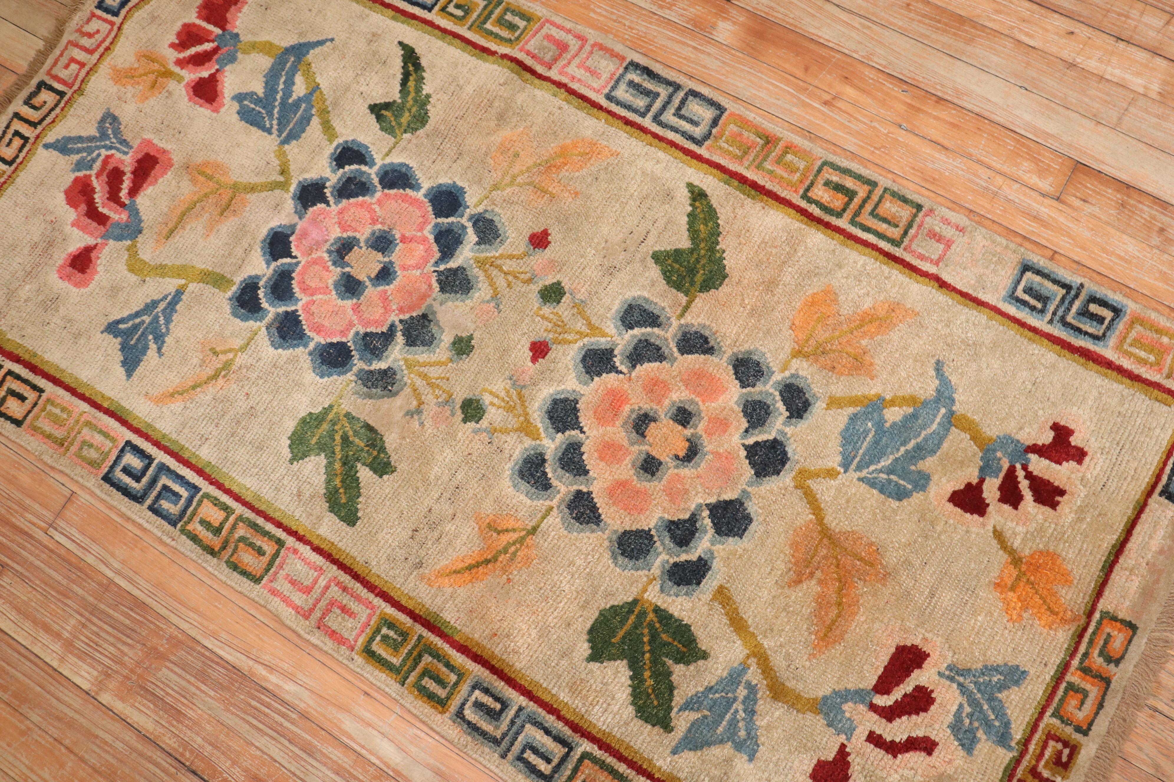 Annodato a mano Tappeto tibetano vintage Zabihi Collection'S Floral Scatter