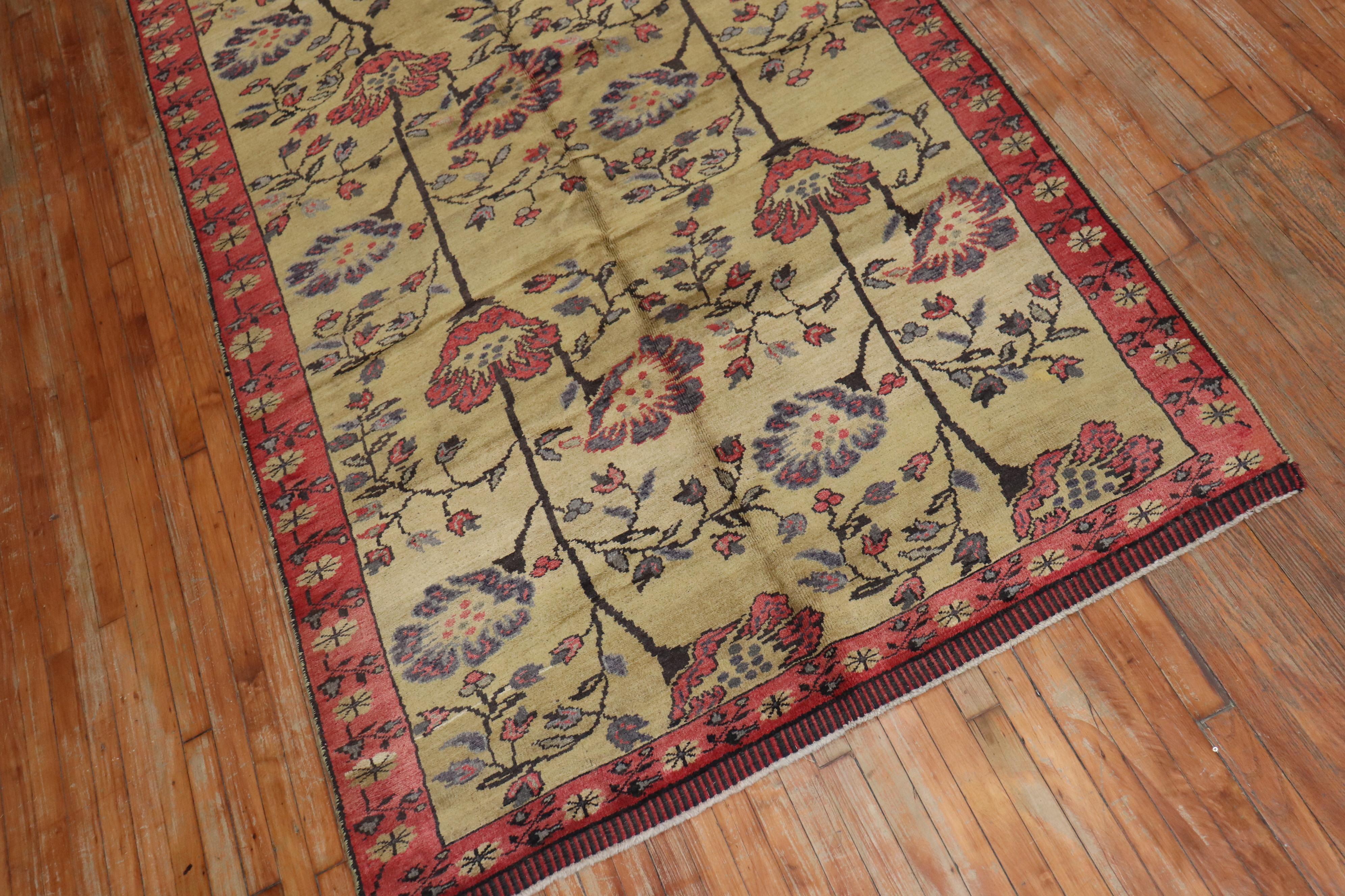 Arts and Crafts Zabihi Collection Floral Turkish Rug  For Sale