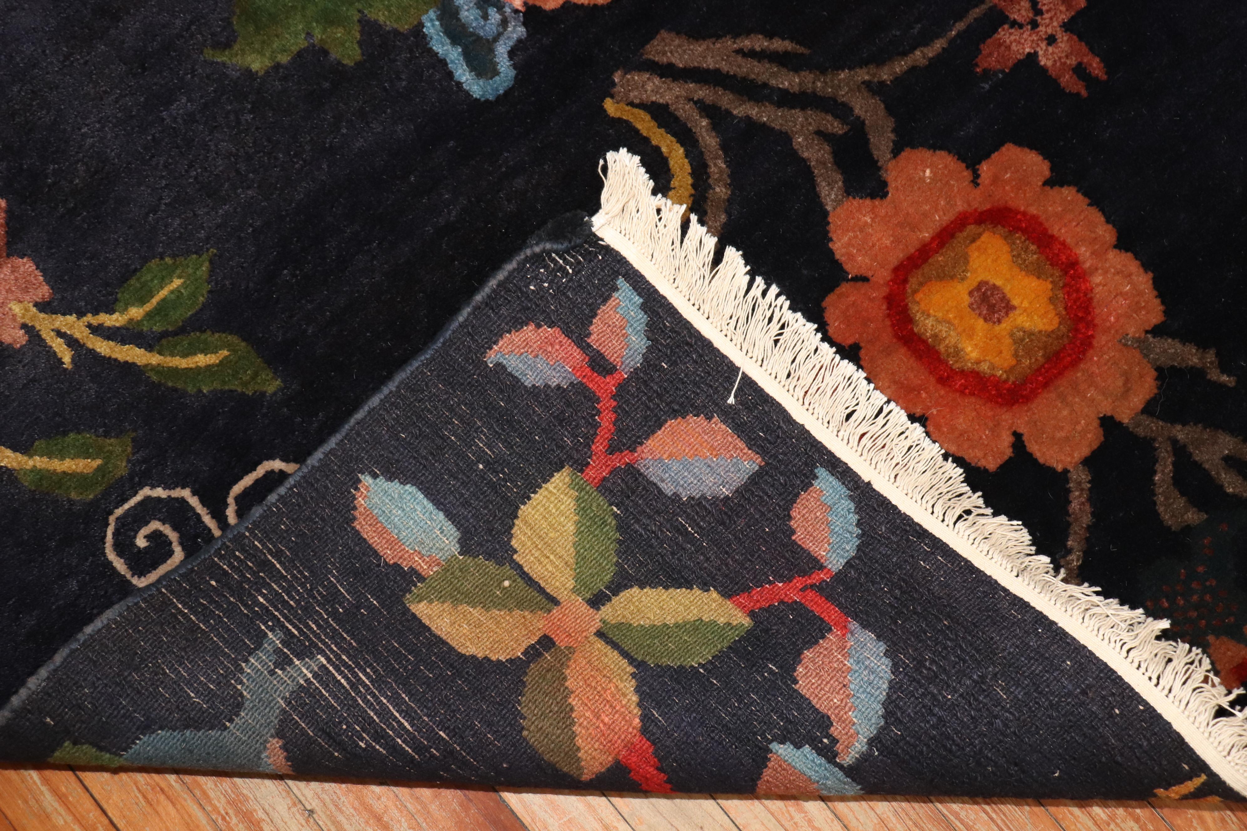 Hand-Knotted Zabihi Collection Floral Vintage Tibetan Rug For Sale