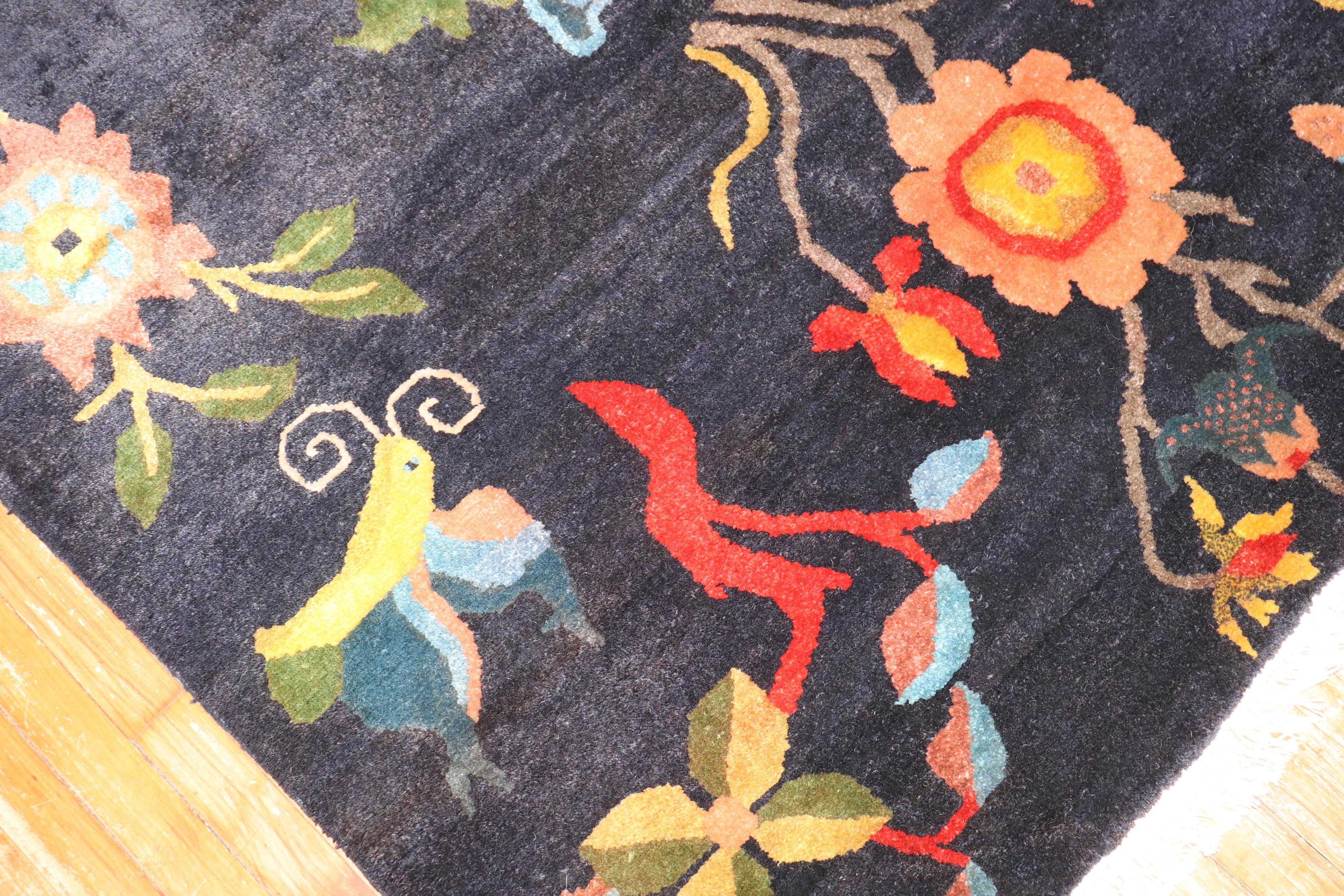 Zabihi Collection Floral Vintage Tibetan Rug In Good Condition For Sale In New York, NY