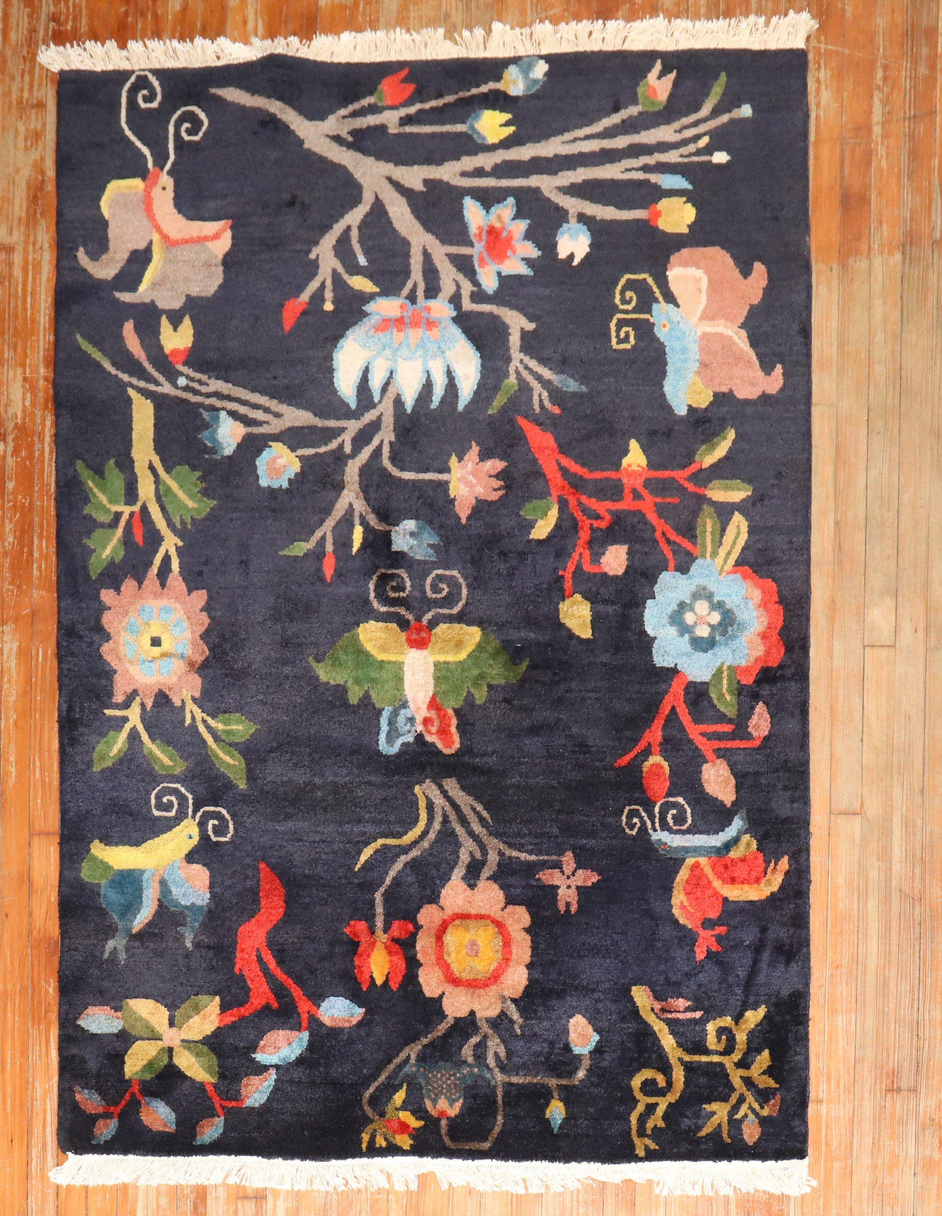 Wool Zabihi Collection Floral Vintage Tibetan Rug For Sale