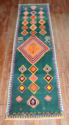 Zabihi Collection Funky Green Turkish Anatolian Long Runner