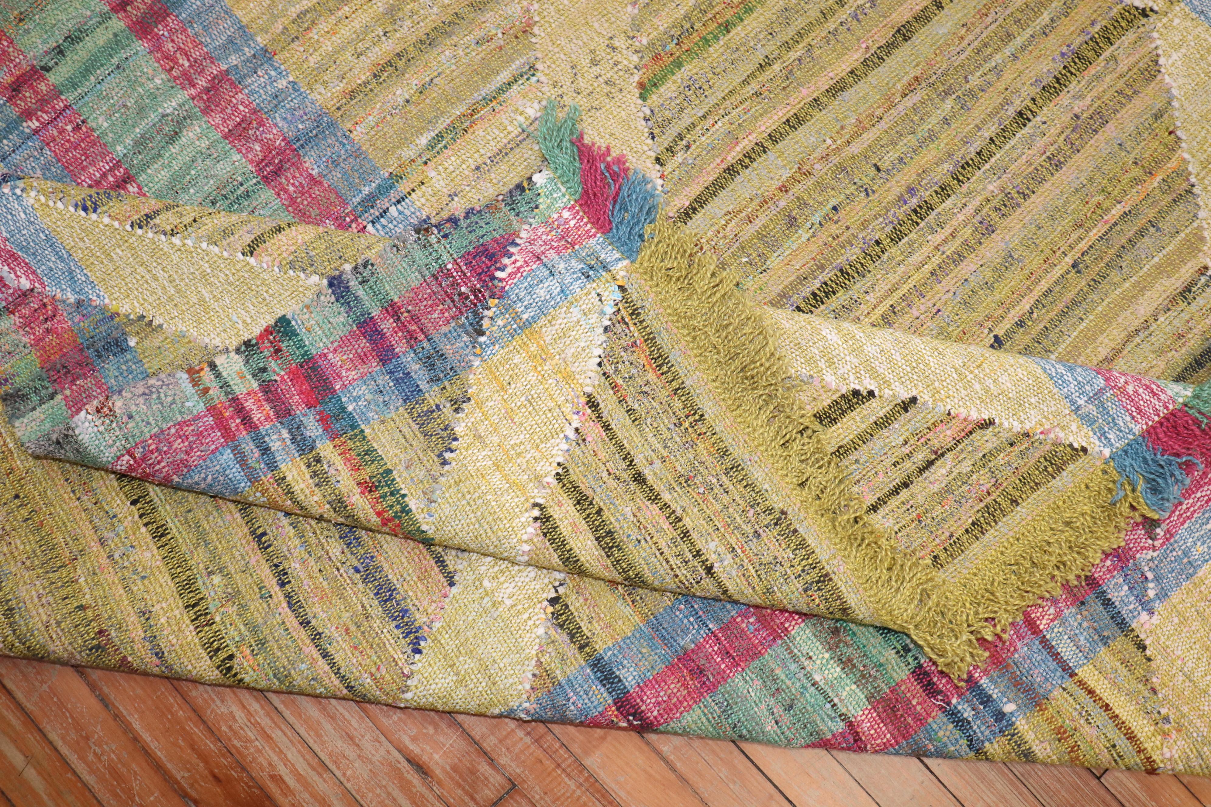 Hand-Knotted Zabihi Collection Funky Vintage Inspired Turkish Kilim  For Sale