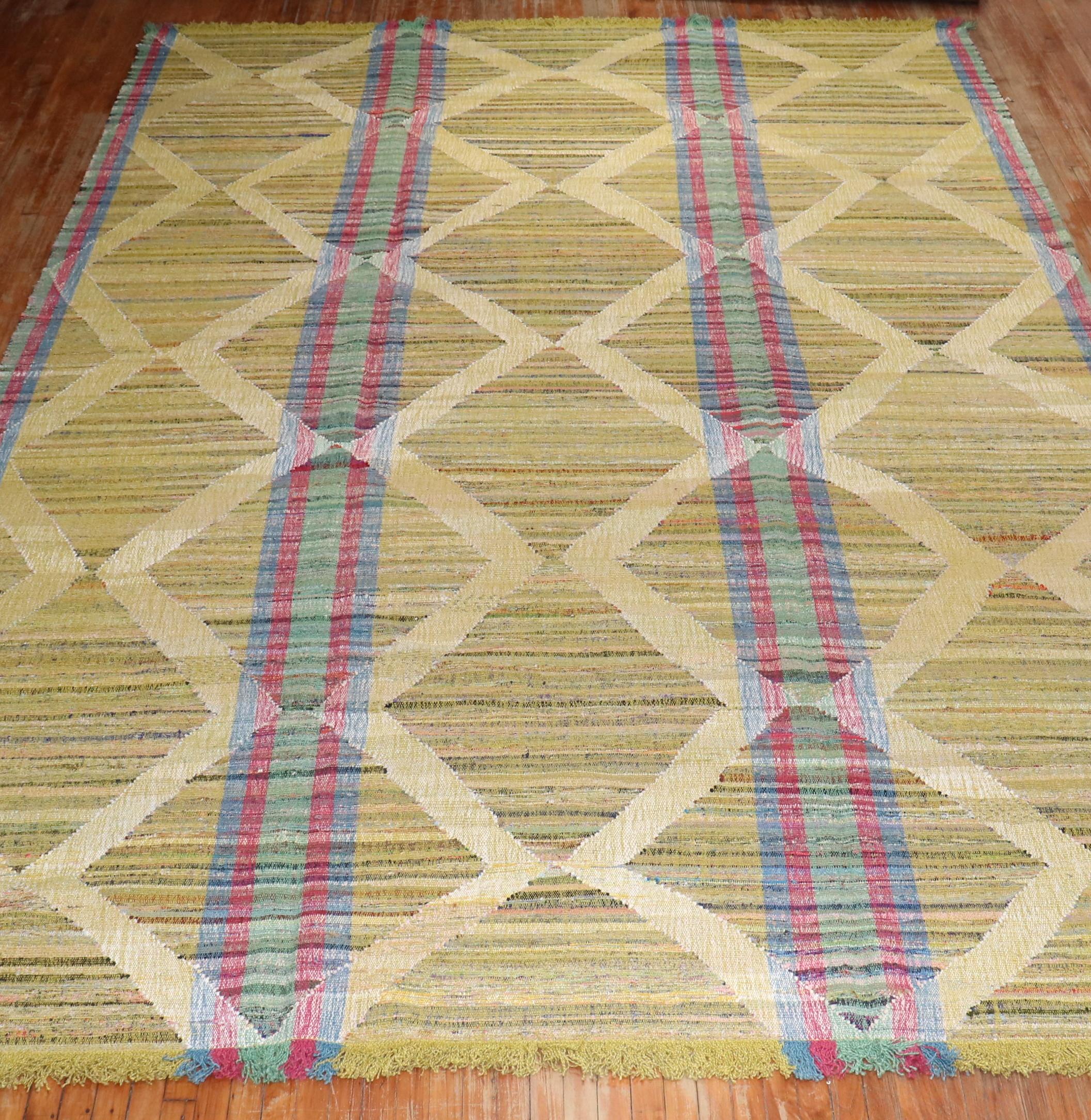 20th Century Zabihi Collection Funky Vintage Inspired Turkish Kilim  For Sale
